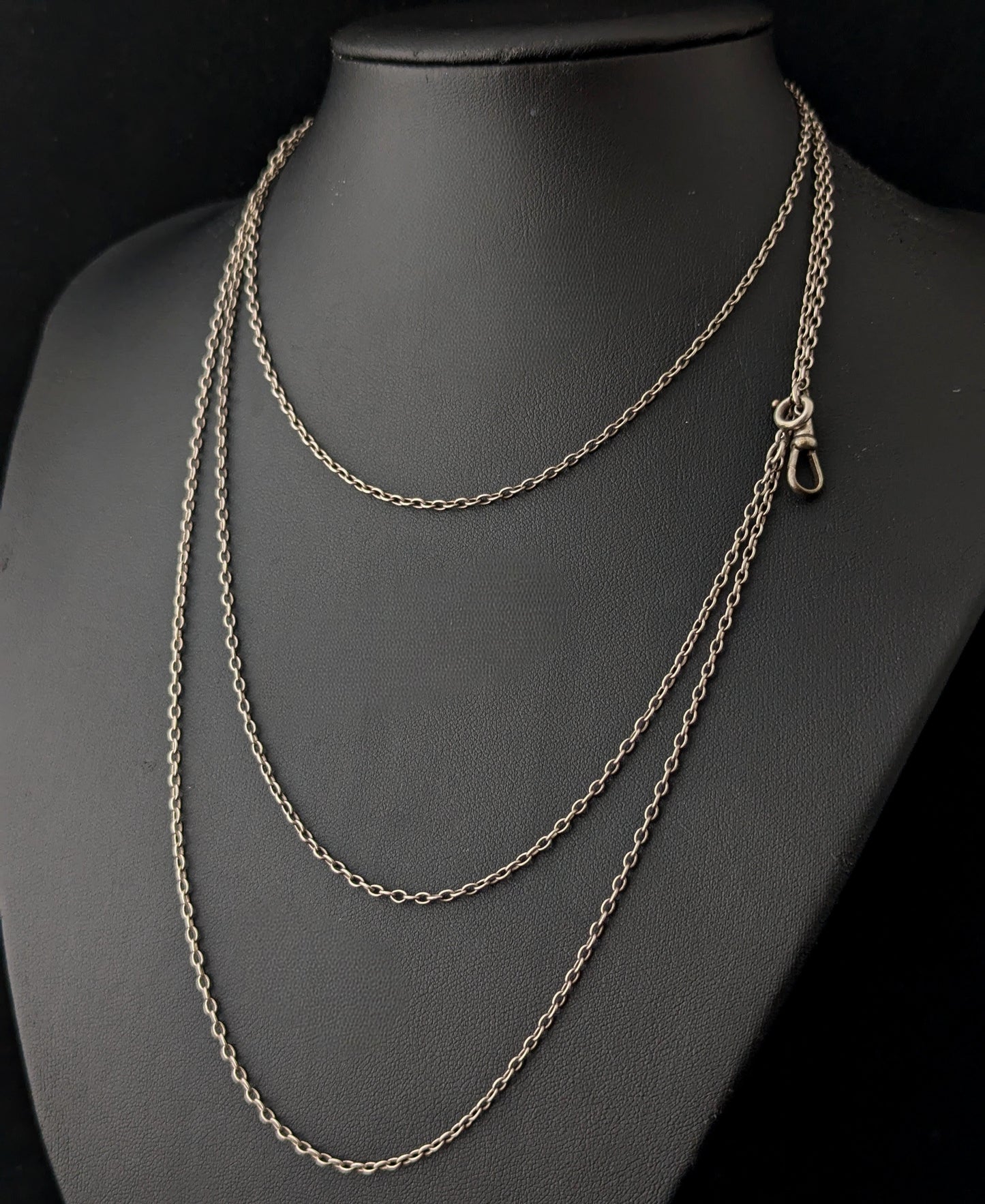 Antique Sterling silver long chain necklace, muff chain