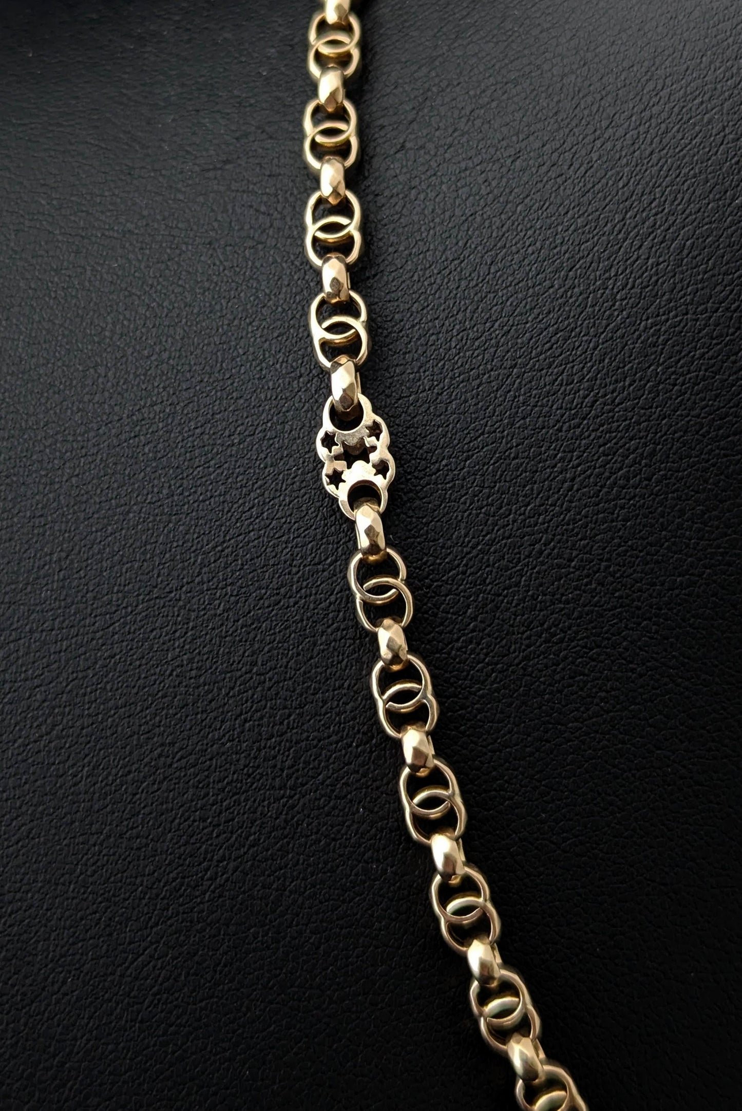 Antique 9ct gold fancy link chain necklace, Rolo link