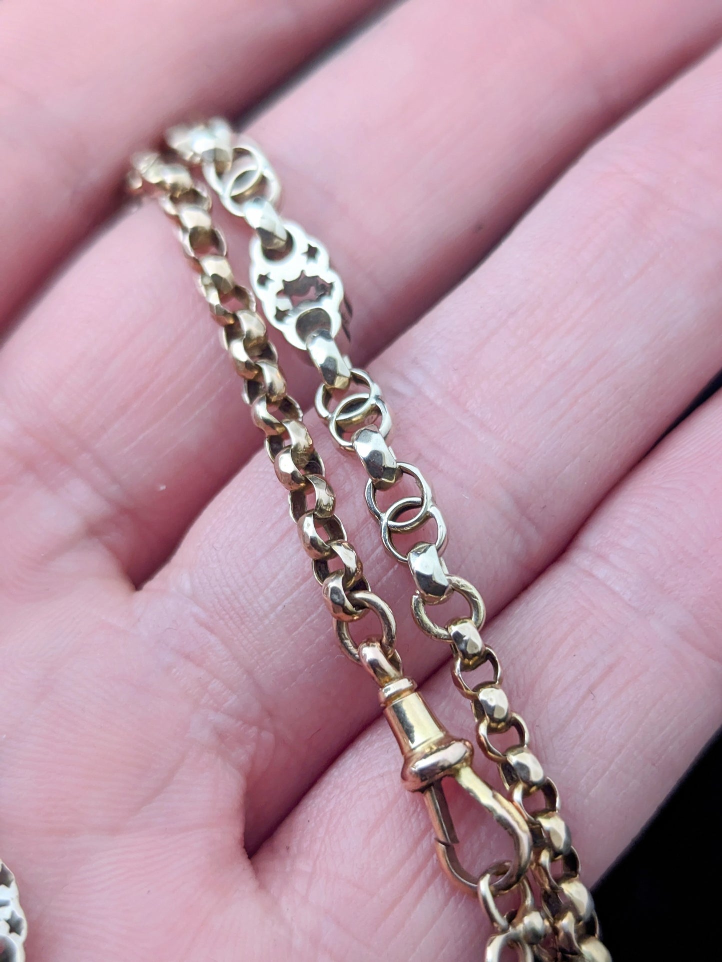 Antique 9ct gold fancy link chain necklace, Rolo link