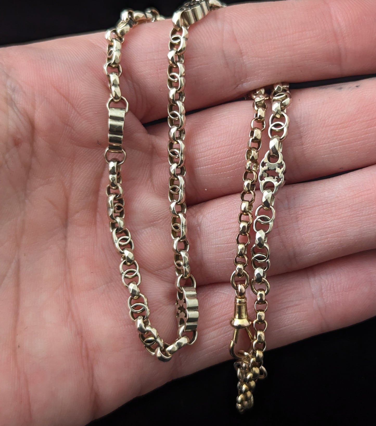 Antique 9ct gold fancy link chain necklace, Rolo link