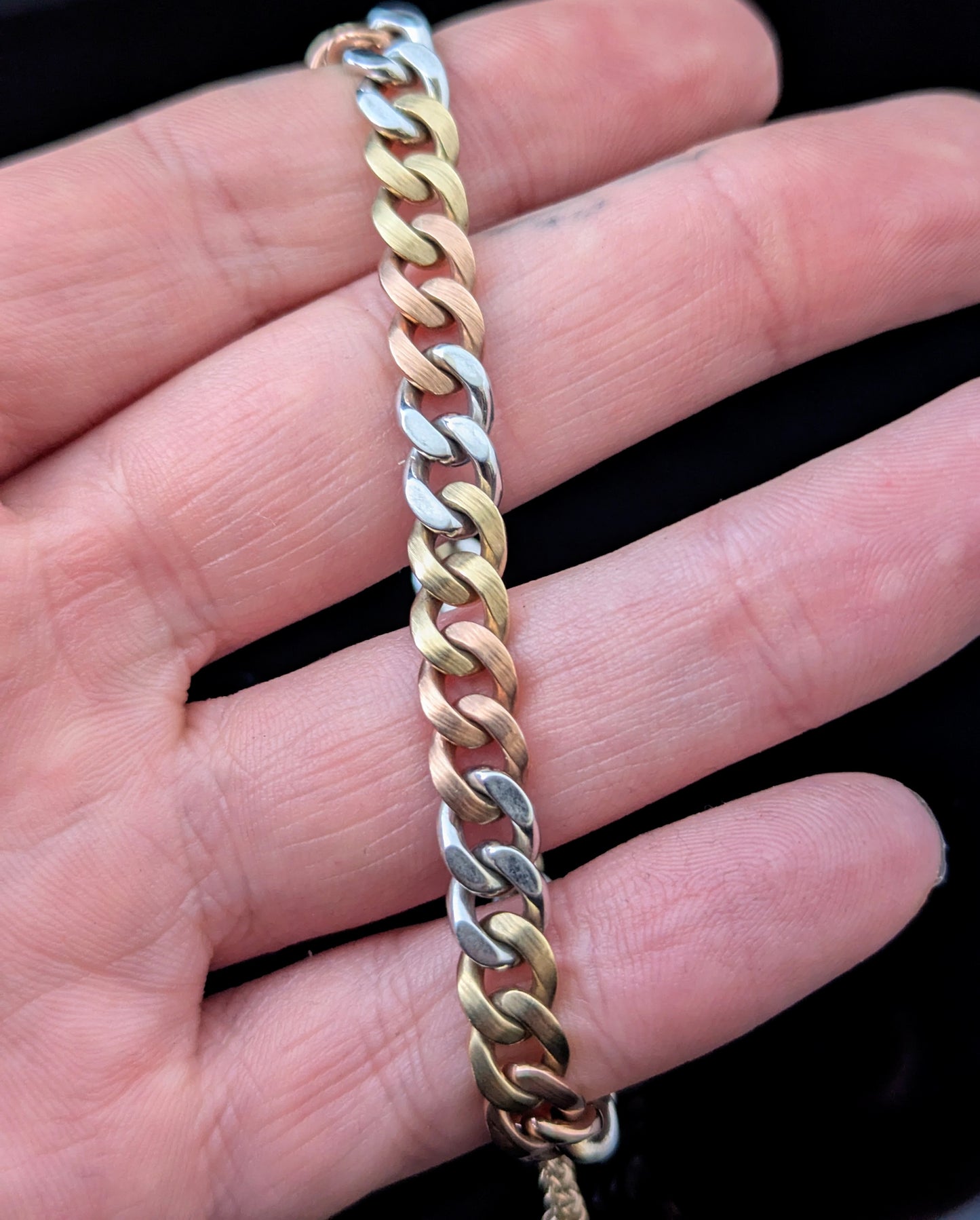 Vintage 9ct three colour gold curb link bracelet, solid