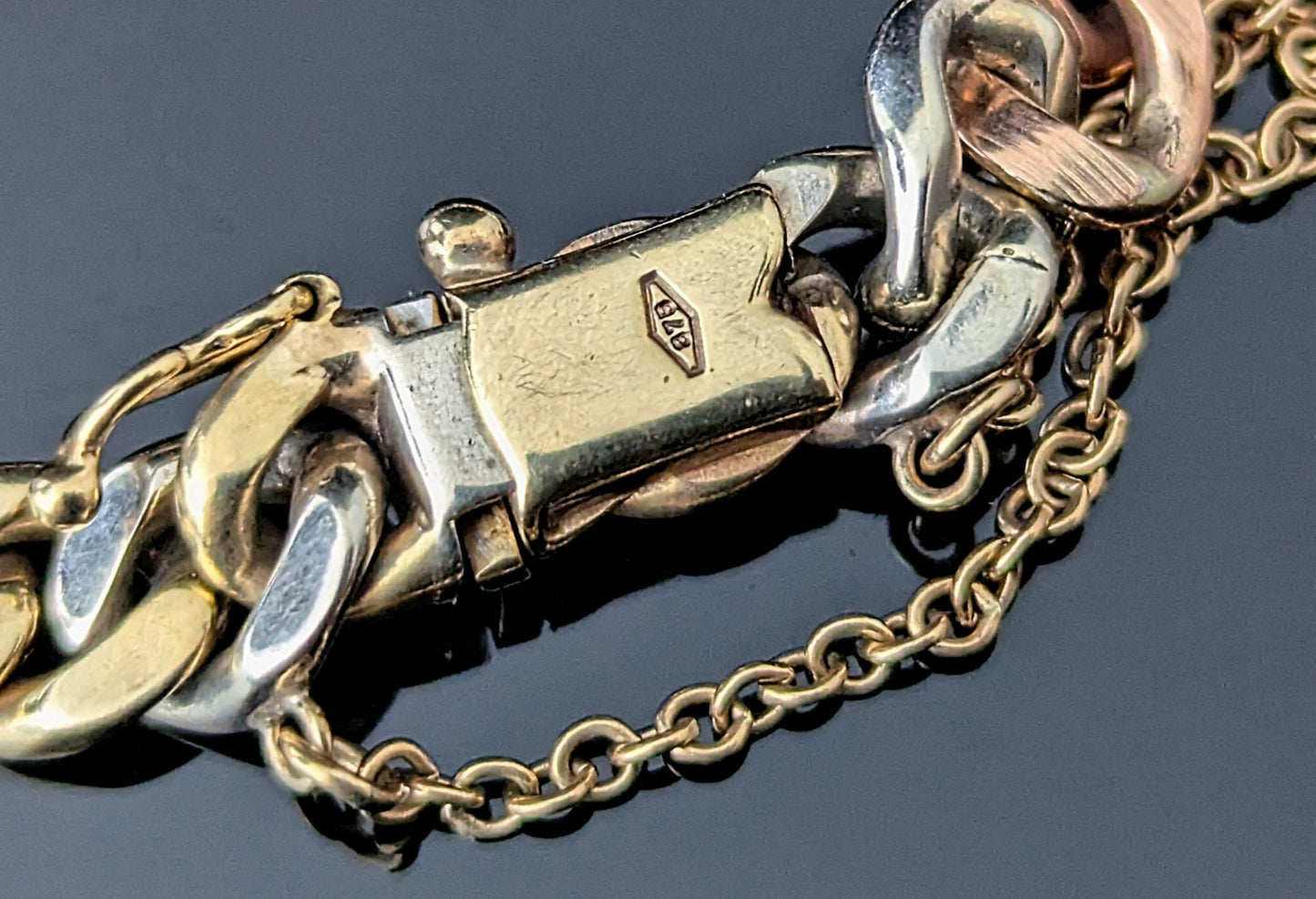 Vintage 9ct three colour gold curb link bracelet, solid