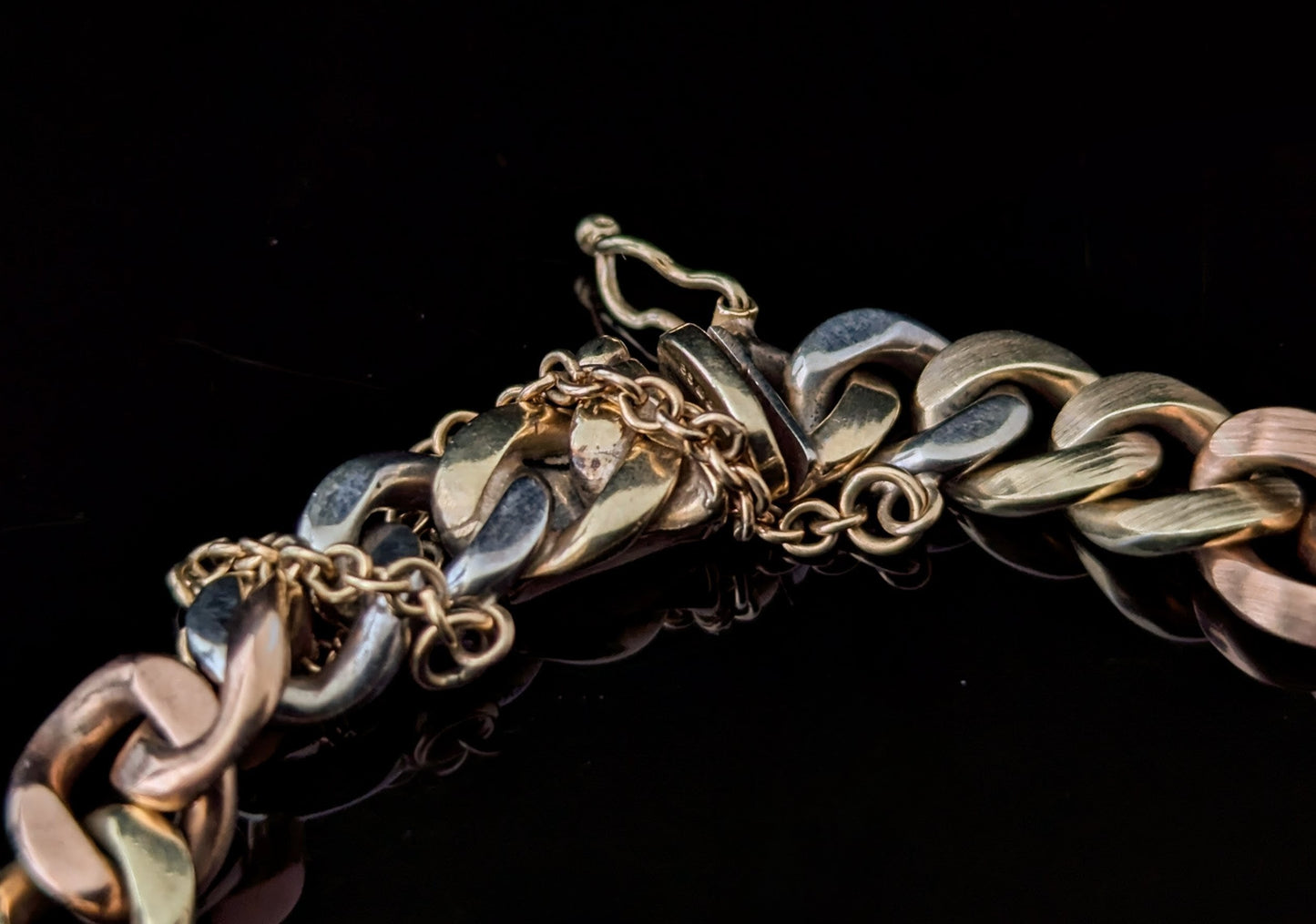 Vintage 9ct three colour gold curb link bracelet, solid