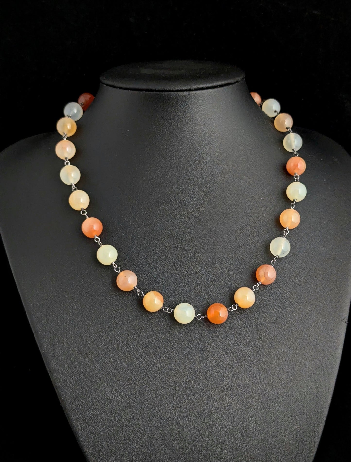Antique orange Agate bead necklace, Sterling silver clasp