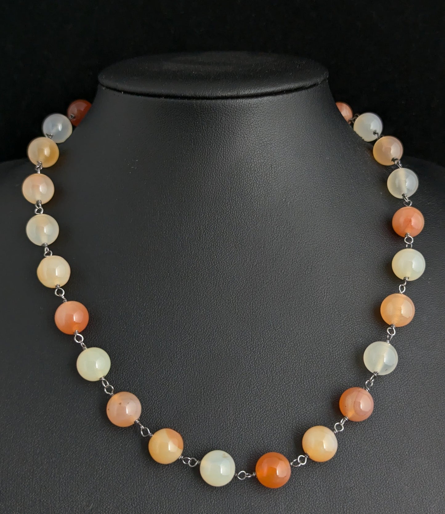 Antique orange Agate bead necklace, Sterling silver clasp