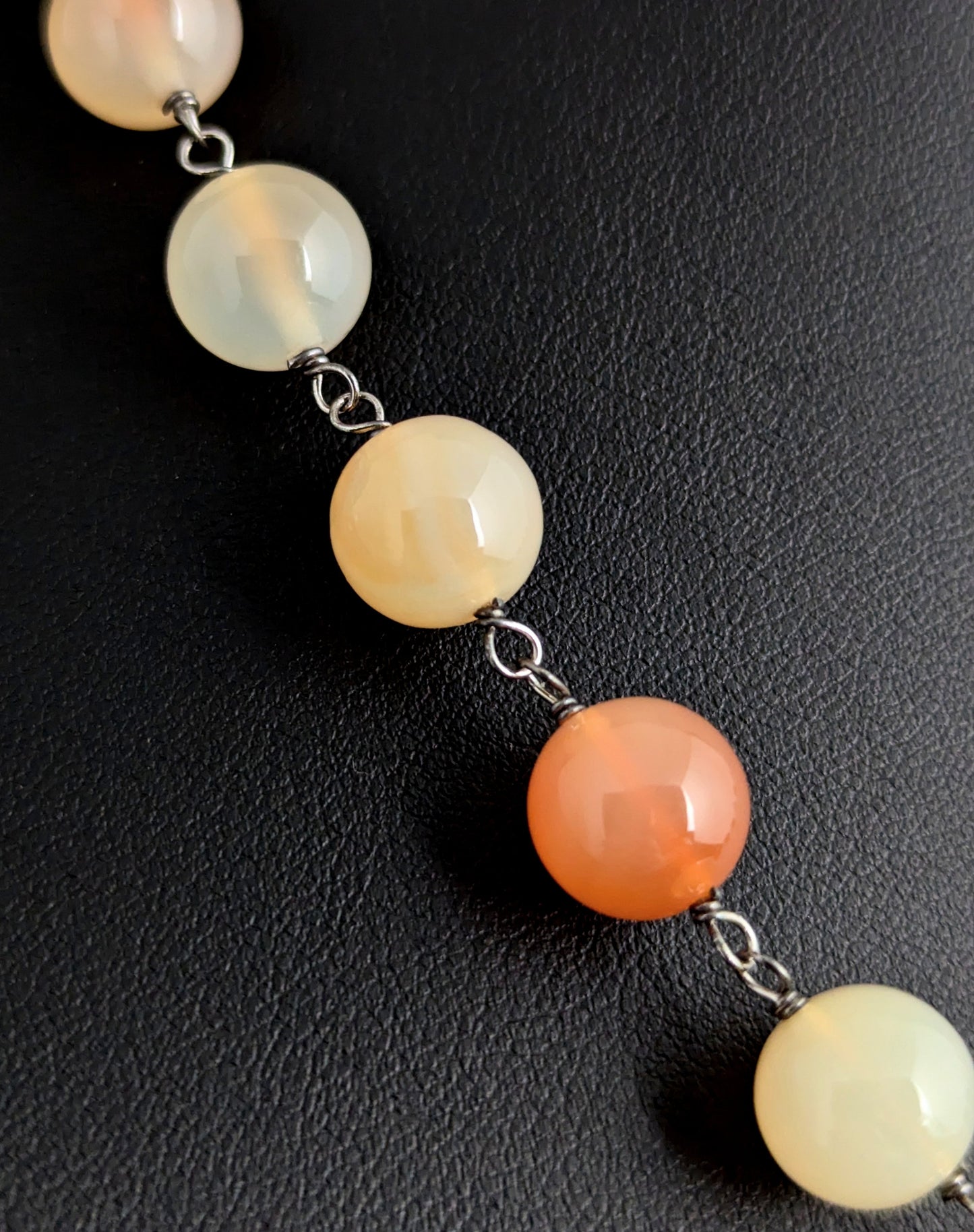 Antique orange Agate bead necklace, Sterling silver clasp