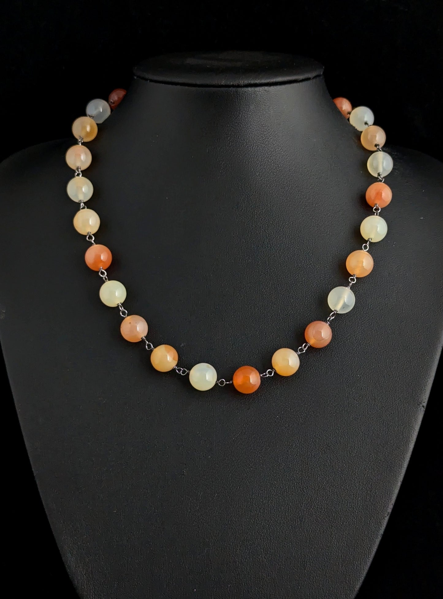 Antique orange Agate bead necklace, Sterling silver clasp