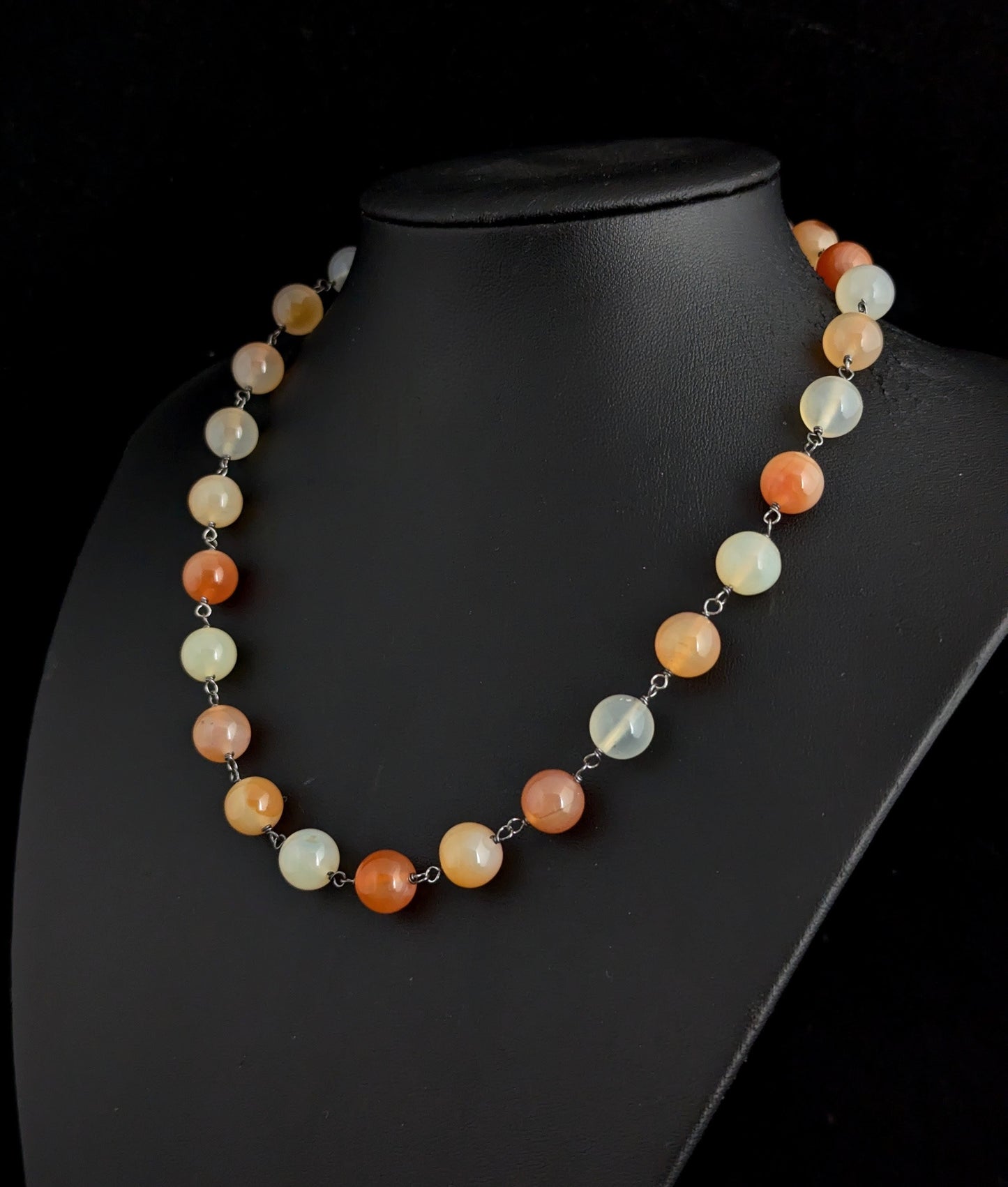 Antique orange Agate bead necklace, Sterling silver clasp