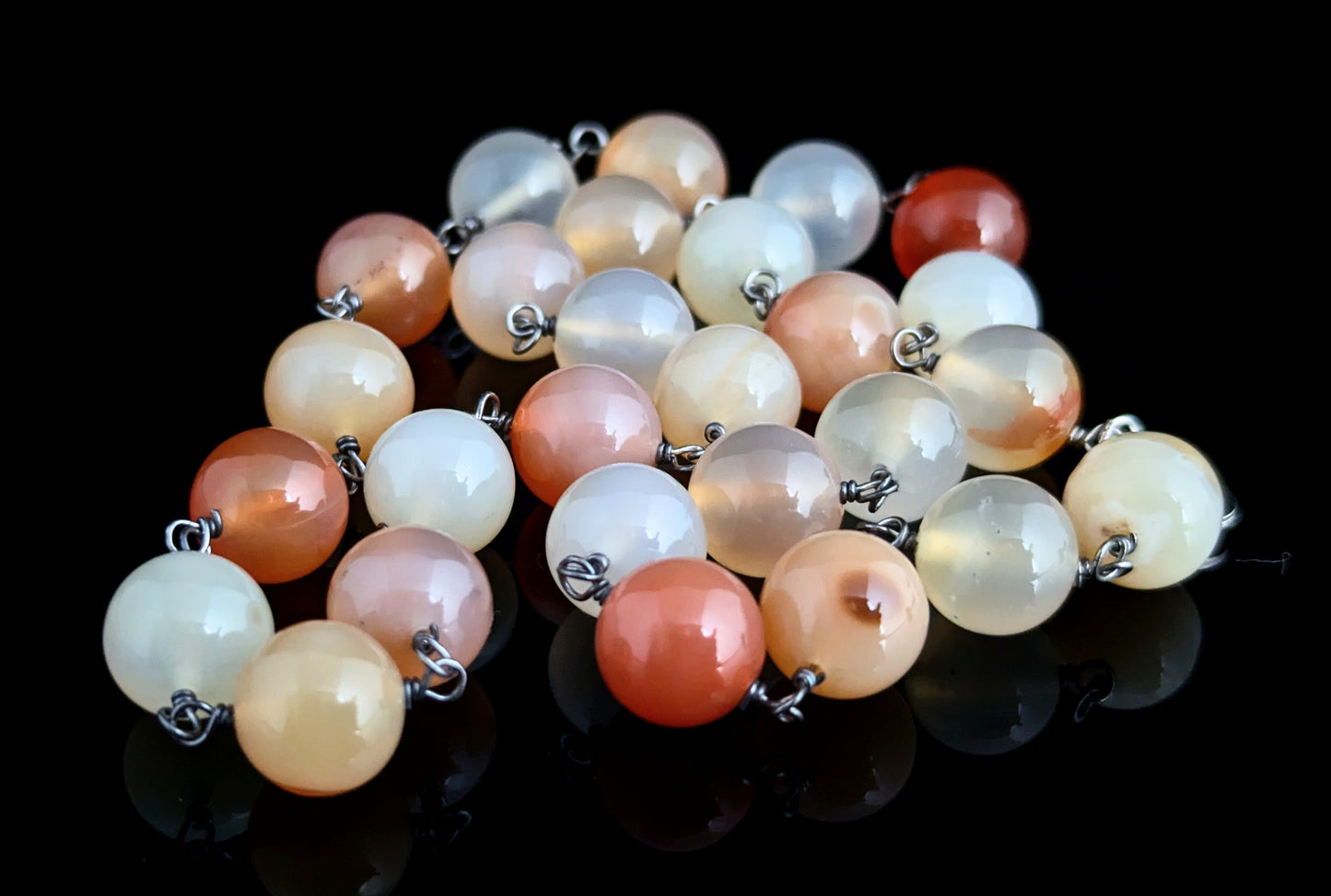Antique orange Agate bead necklace, Sterling silver clasp