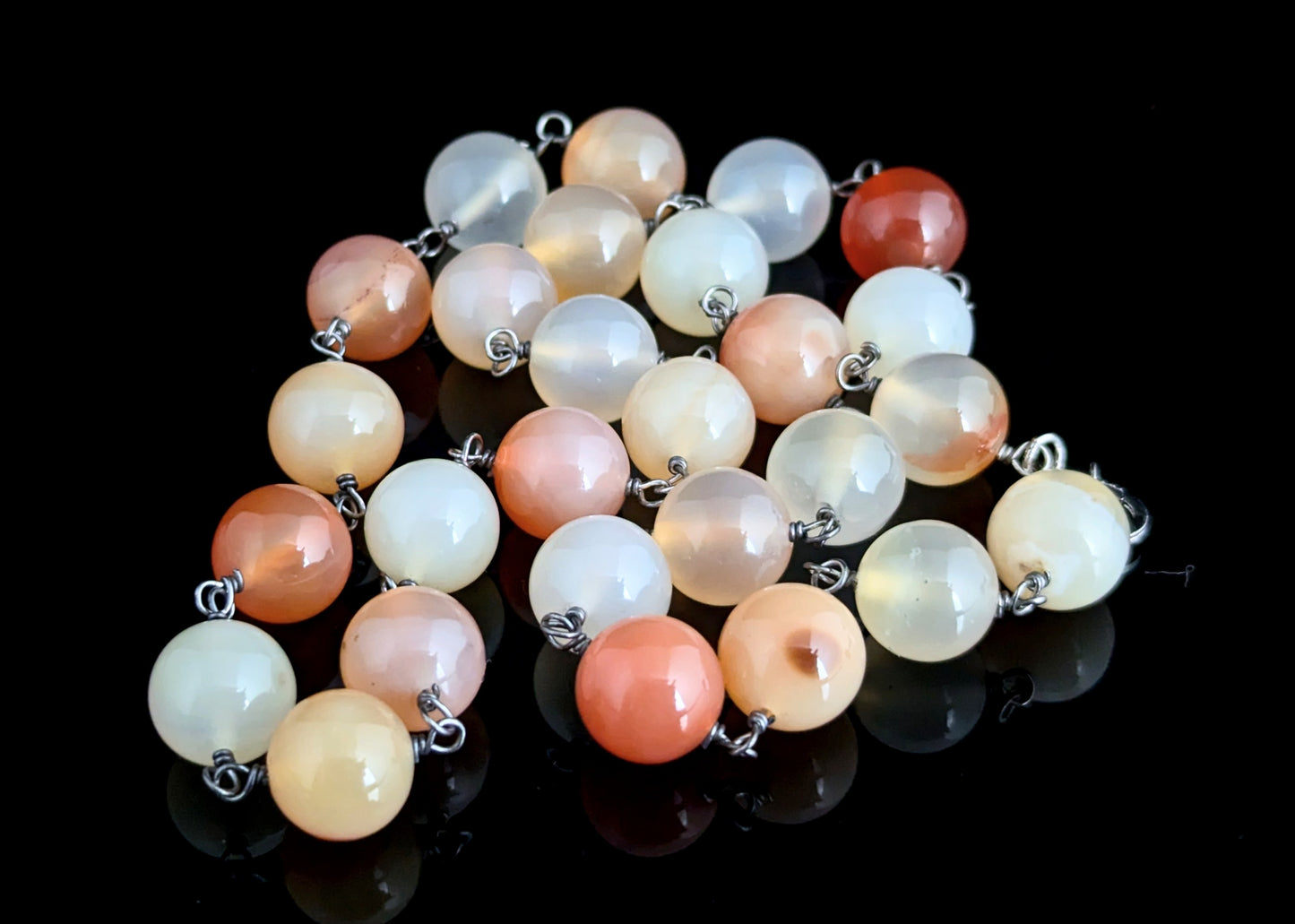 Antique orange Agate bead necklace, Sterling silver clasp