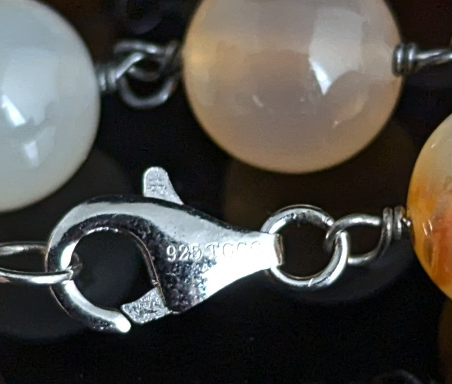 Antique orange Agate bead necklace, Sterling silver clasp