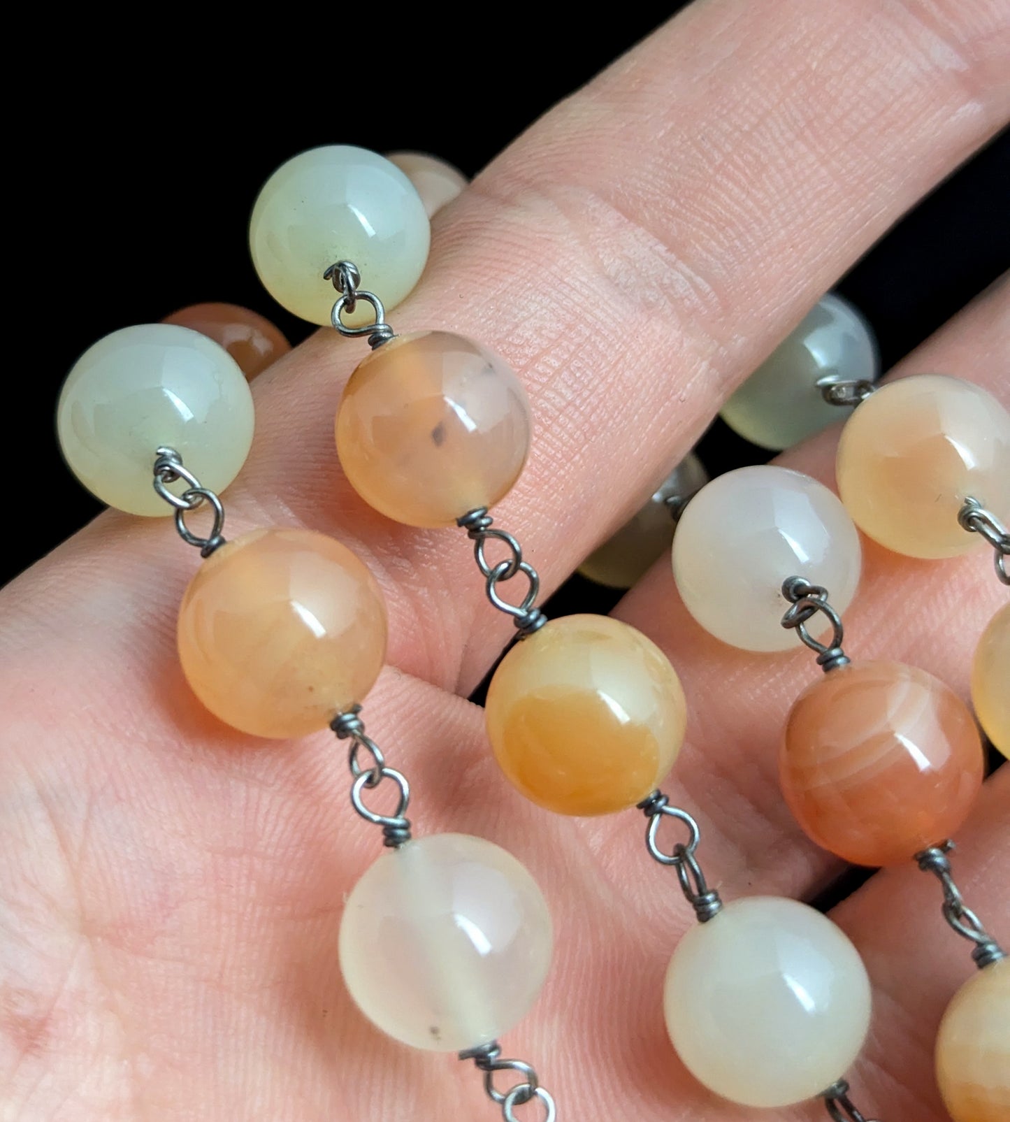 Antique orange Agate bead necklace, Sterling silver clasp