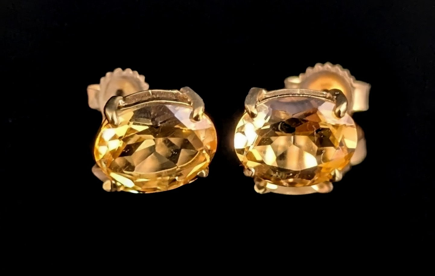 Vintage Citrine stud earrings, 9ct yellow gold