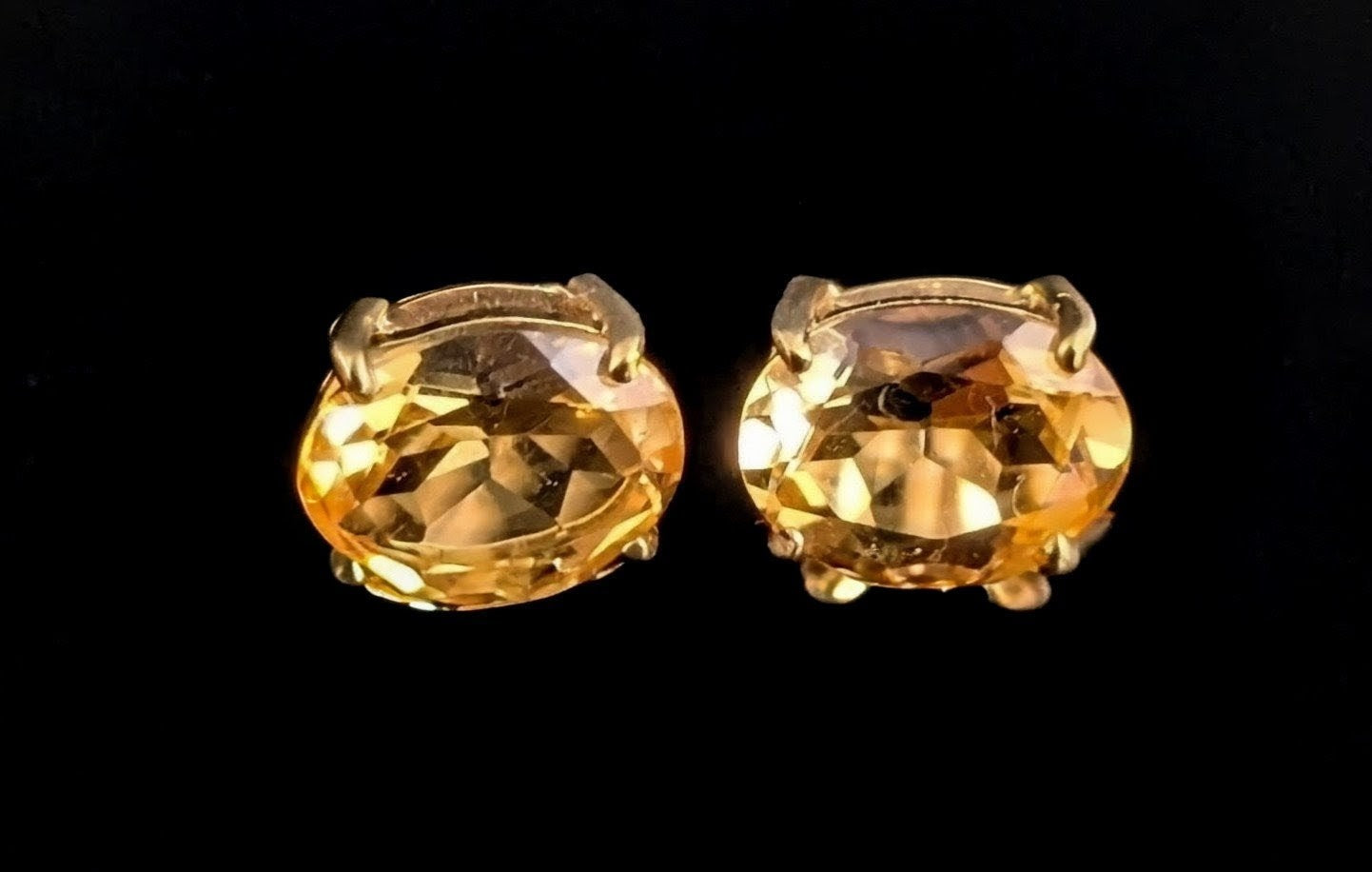 Vintage Citrine stud earrings, 9ct yellow gold