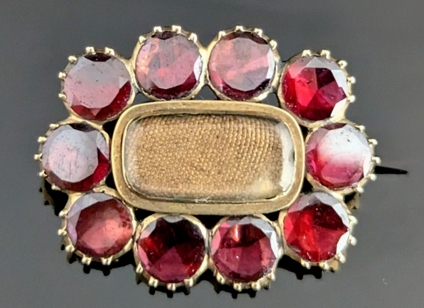 Antique Georgian Flat cut Garnet Mourning brooch, 9ct gold