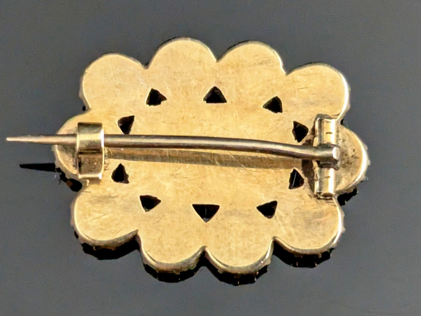 Antique Georgian Flat cut Garnet Mourning brooch, 9ct gold