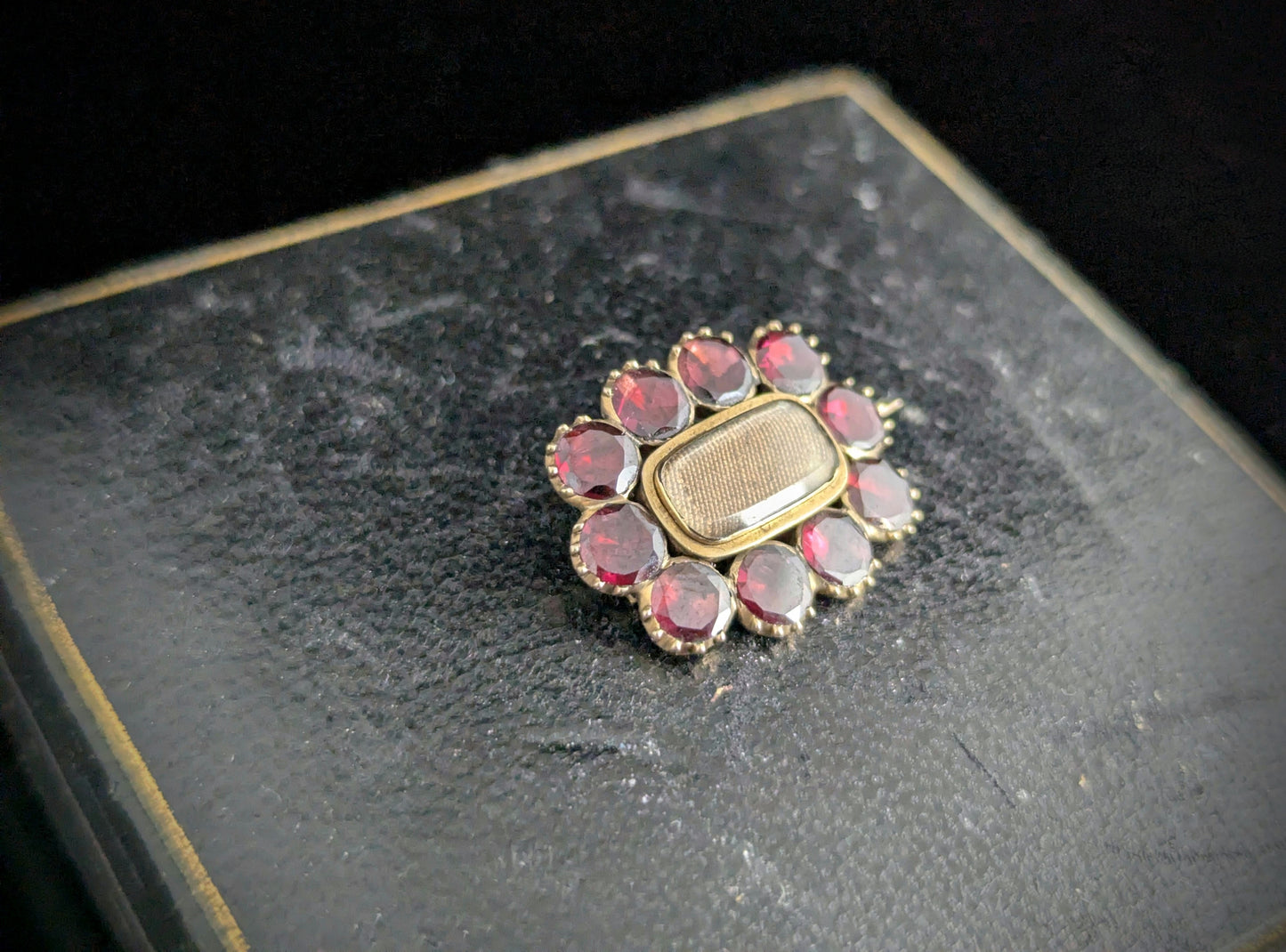 Antique Georgian Flat cut Garnet Mourning brooch, 9ct gold