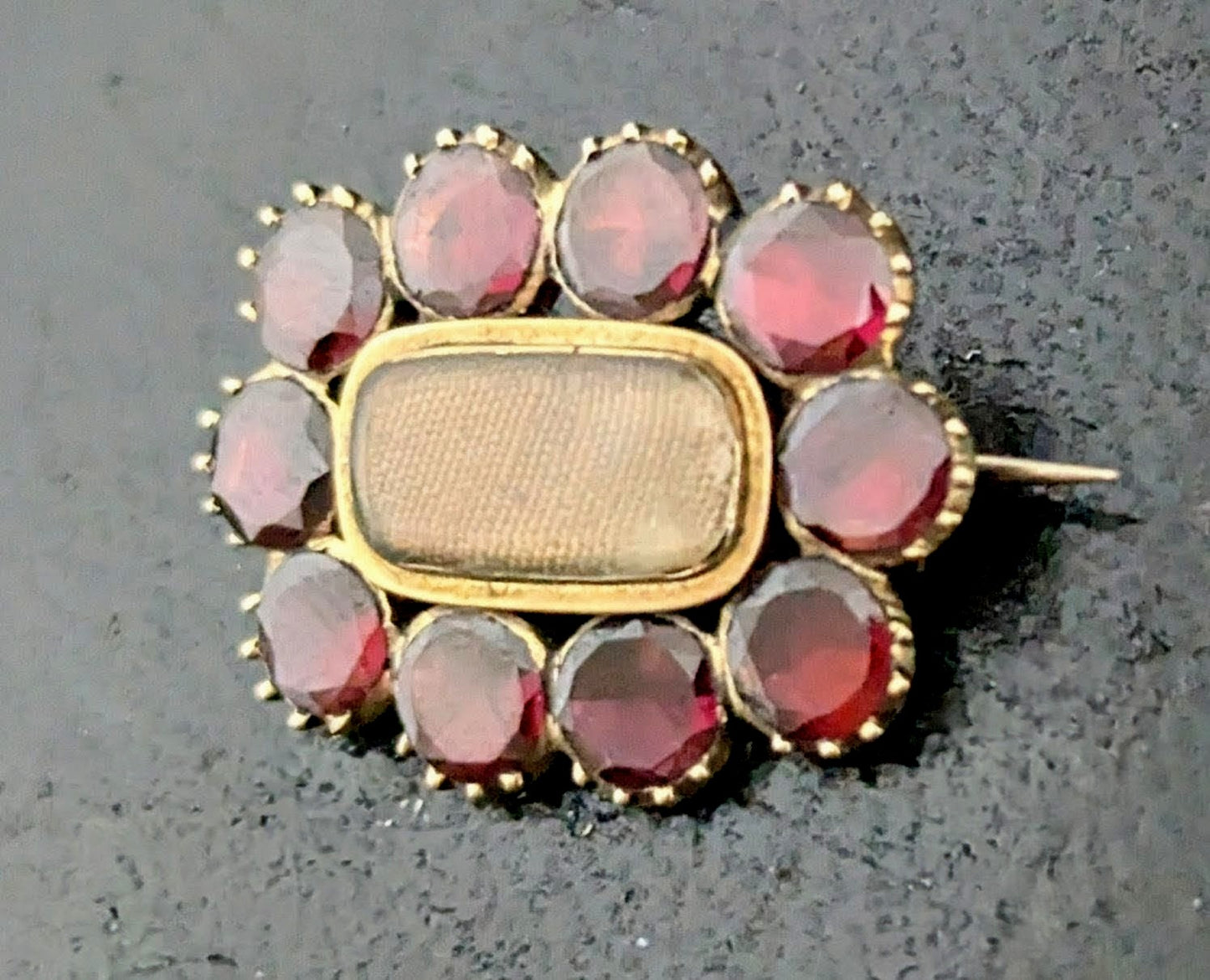 Antique Georgian Flat cut Garnet Mourning brooch, 9ct gold