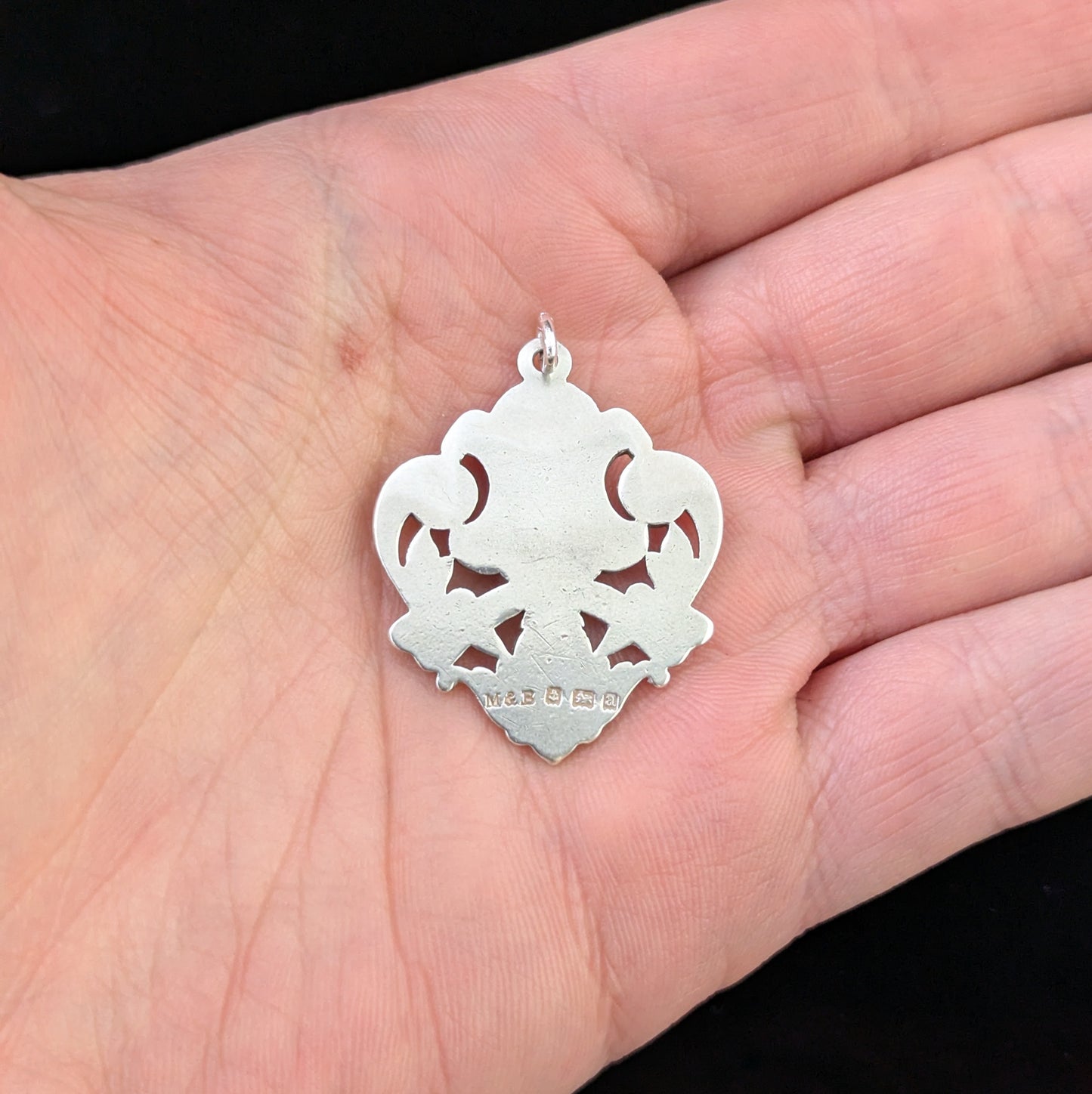 Antique sterling silver fob pendant, Shield shaped, Edwardian