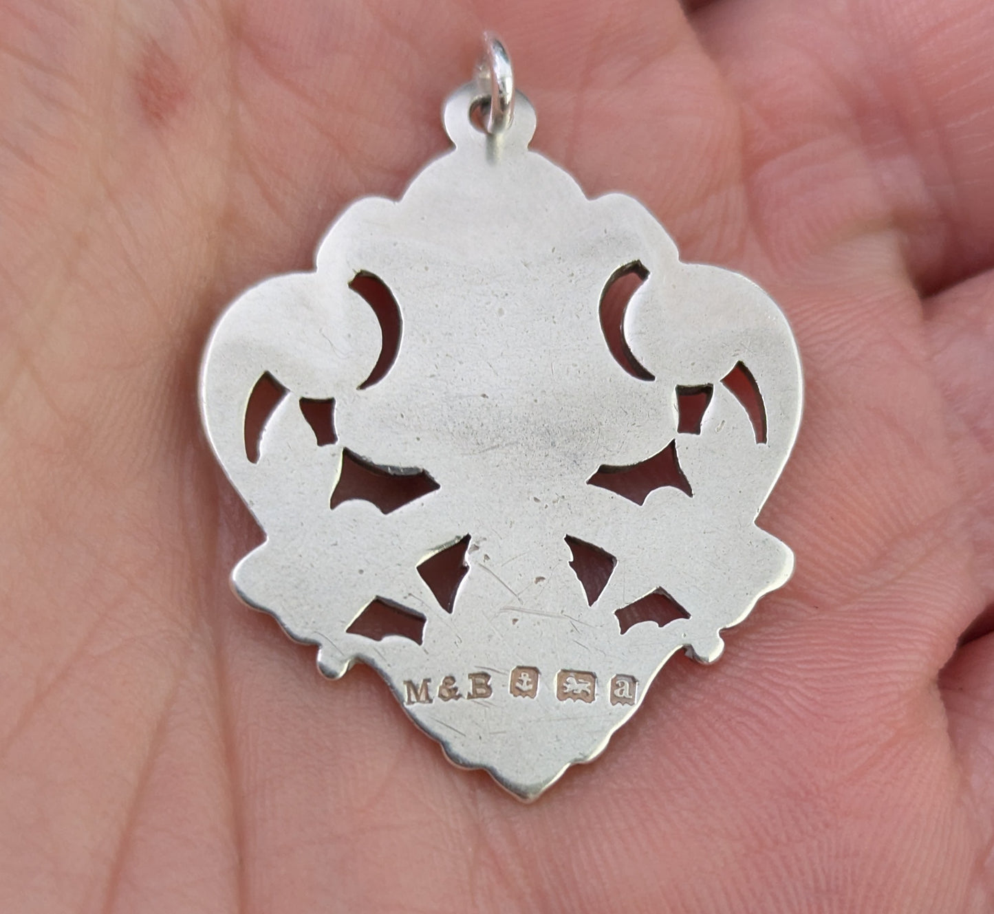 Antique sterling silver fob pendant, Shield shaped, Edwardian