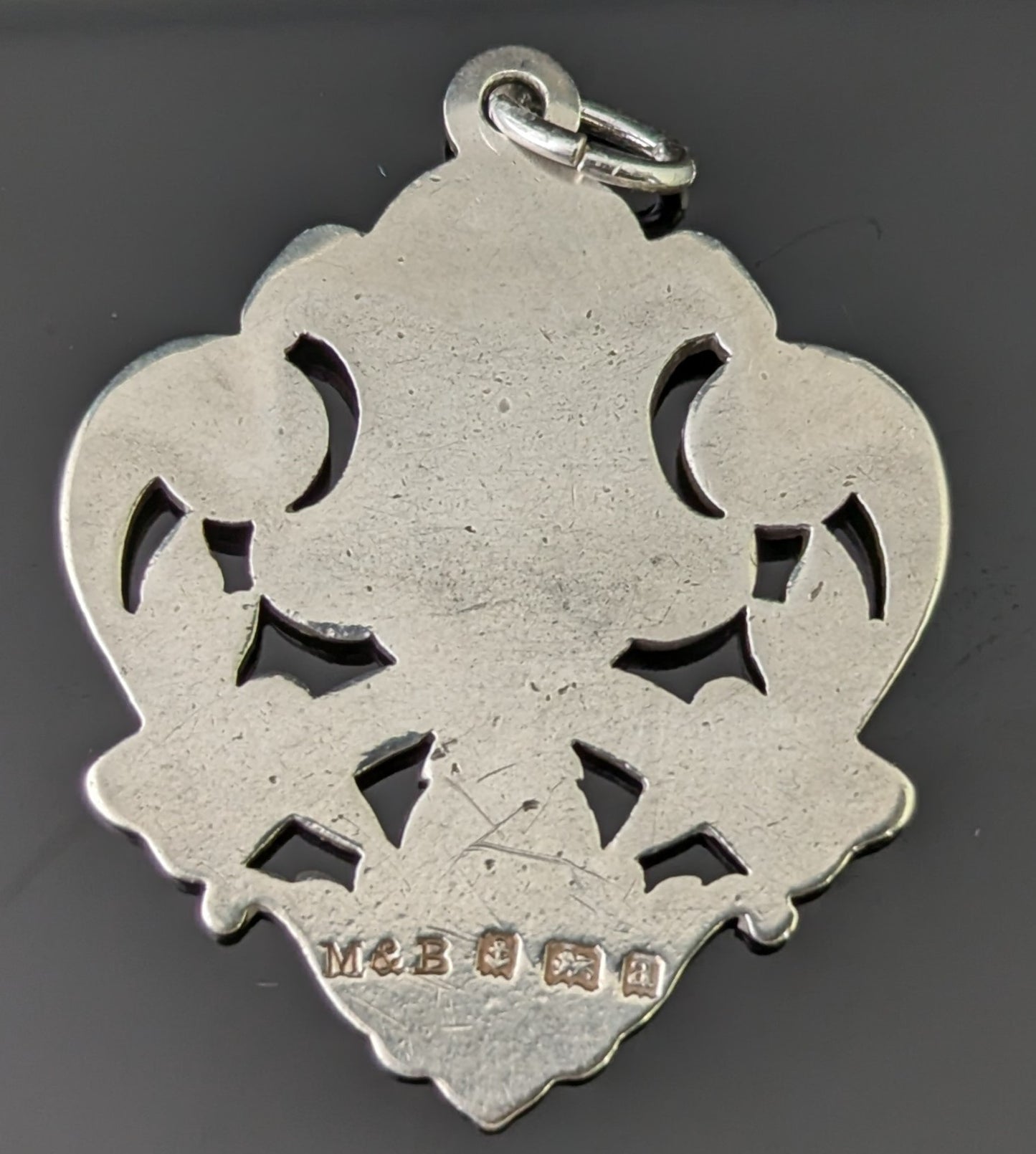 Antique sterling silver fob pendant, Shield shaped, Edwardian