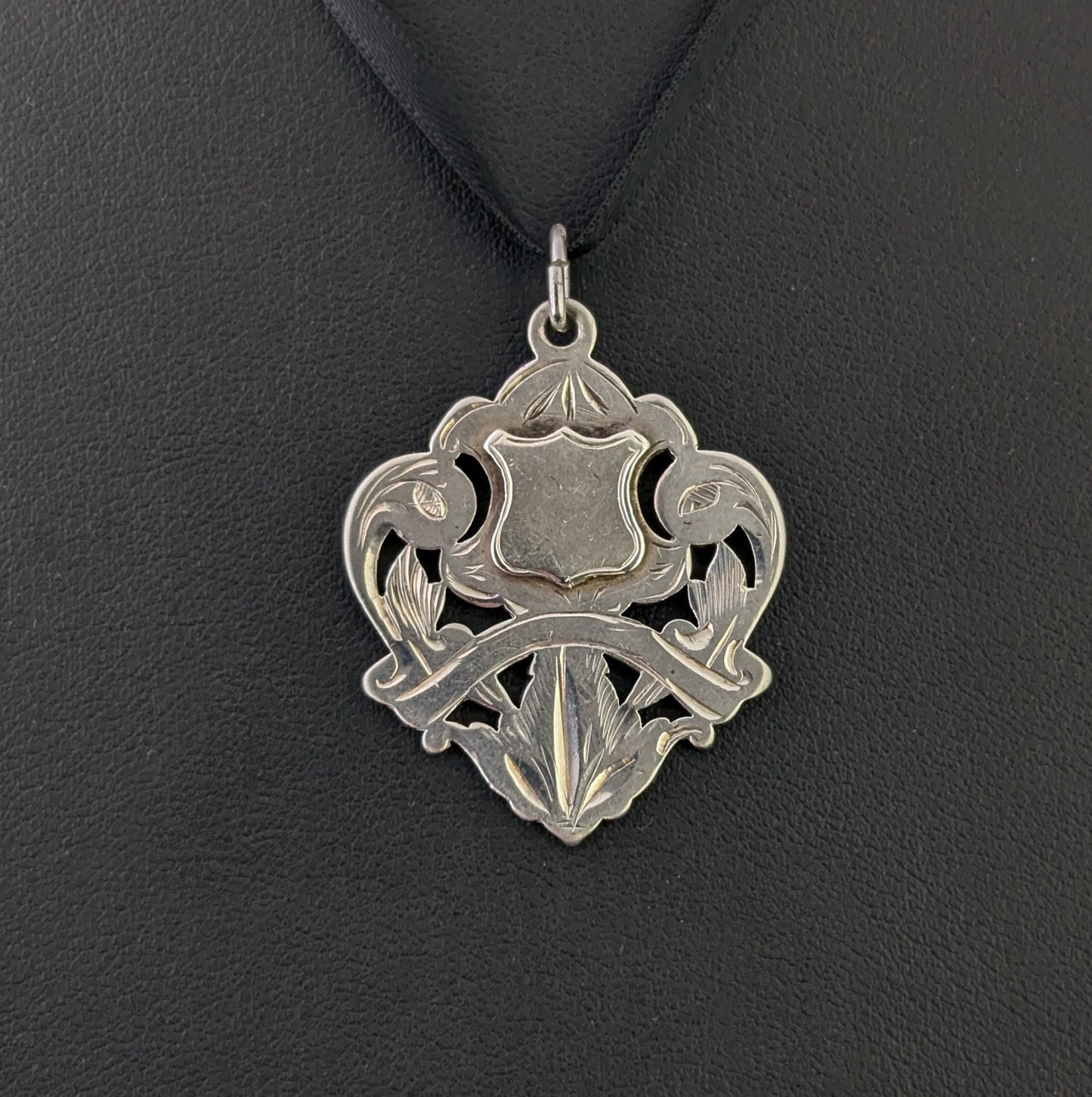 Antique sterling silver fob pendant, Shield shaped, Edwardian