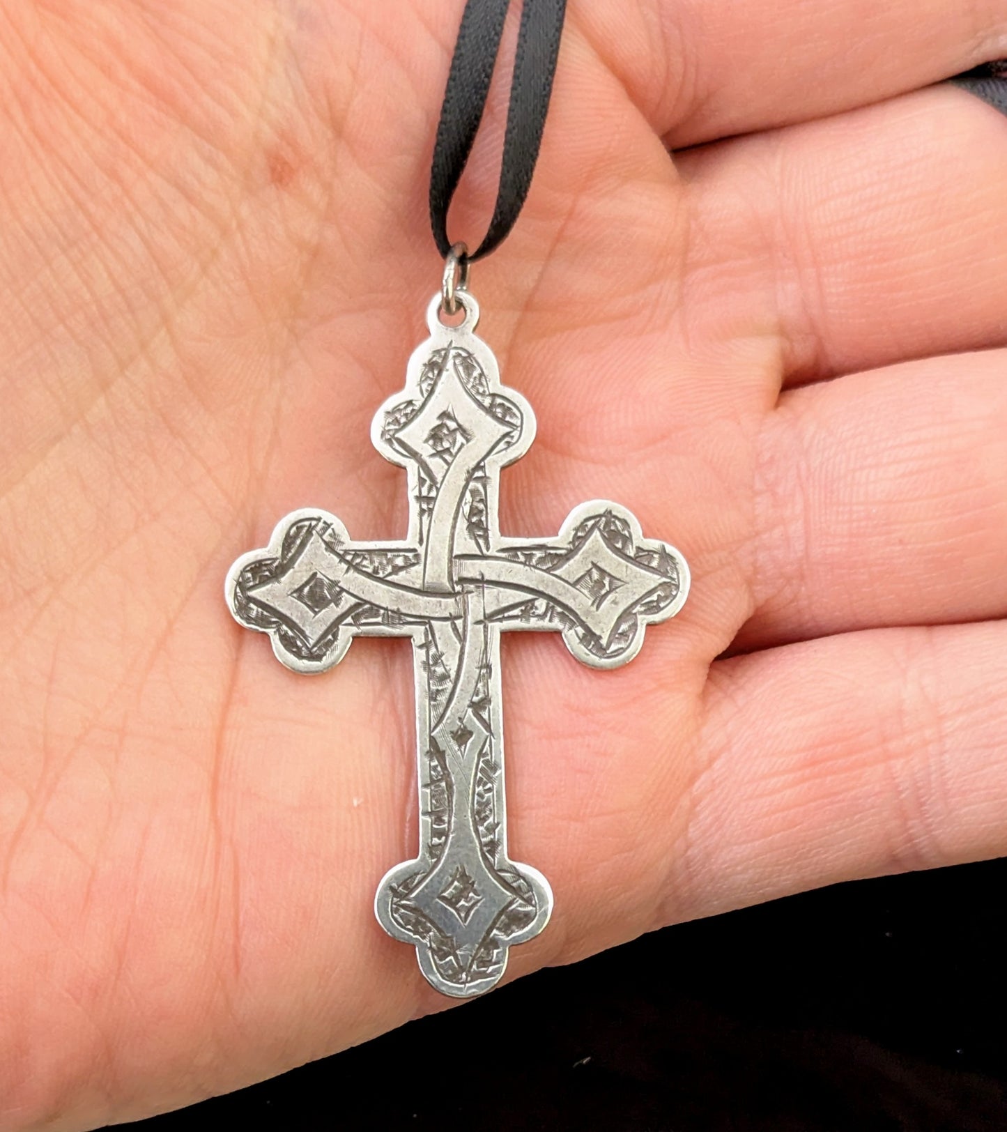 Antique sterling silver cross pendant, Victorian