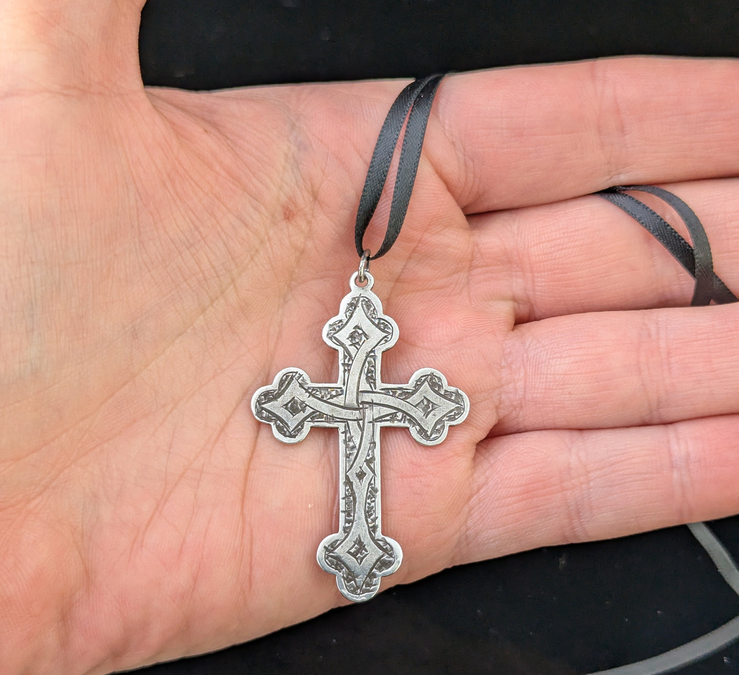 Antique sterling silver cross pendant, Victorian