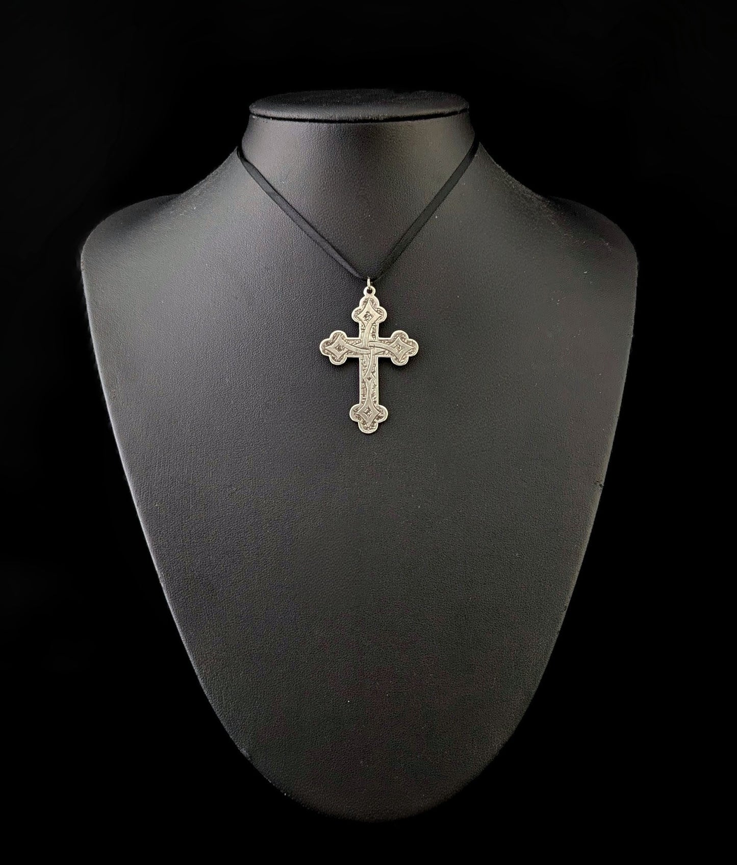 Antique sterling silver cross pendant, Victorian