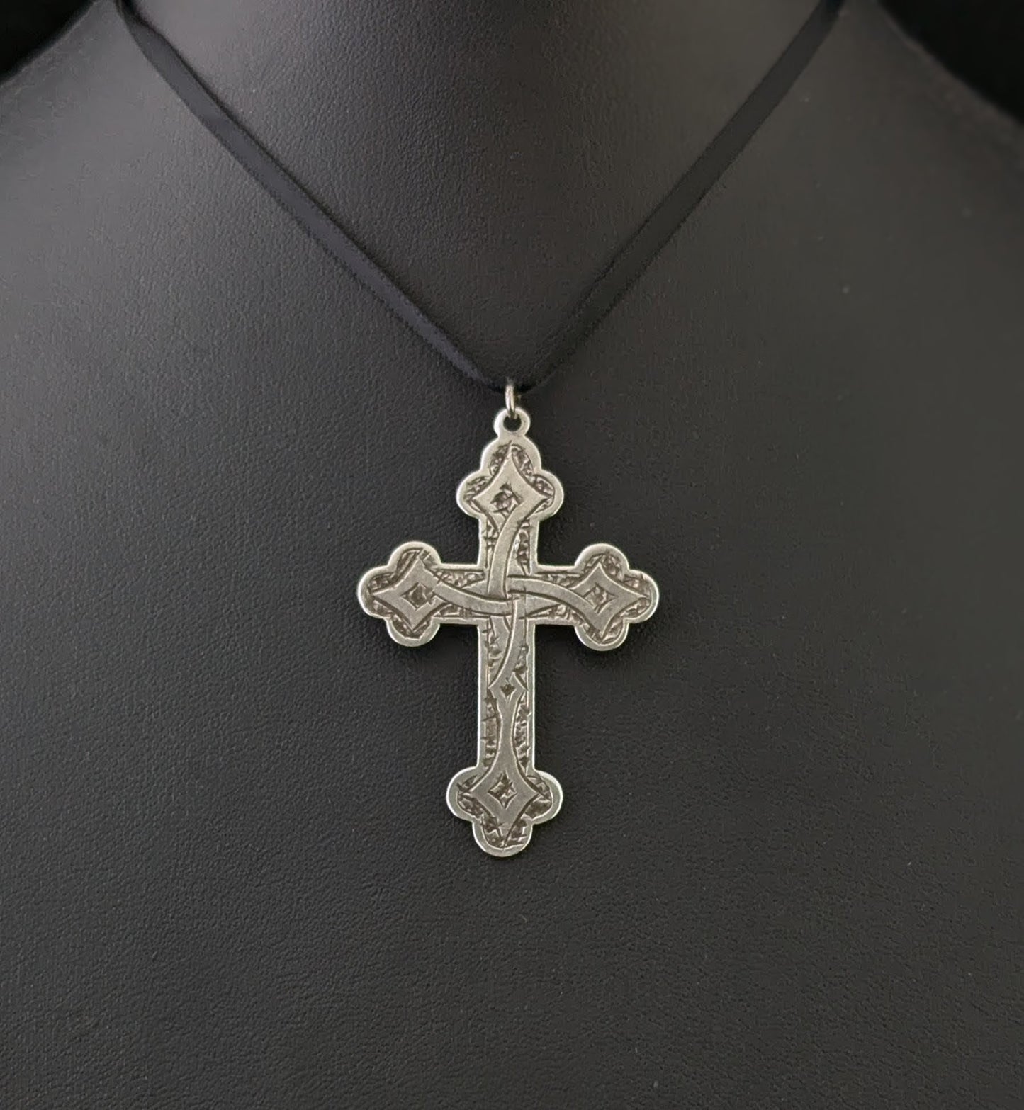Antique sterling silver cross pendant, Victorian