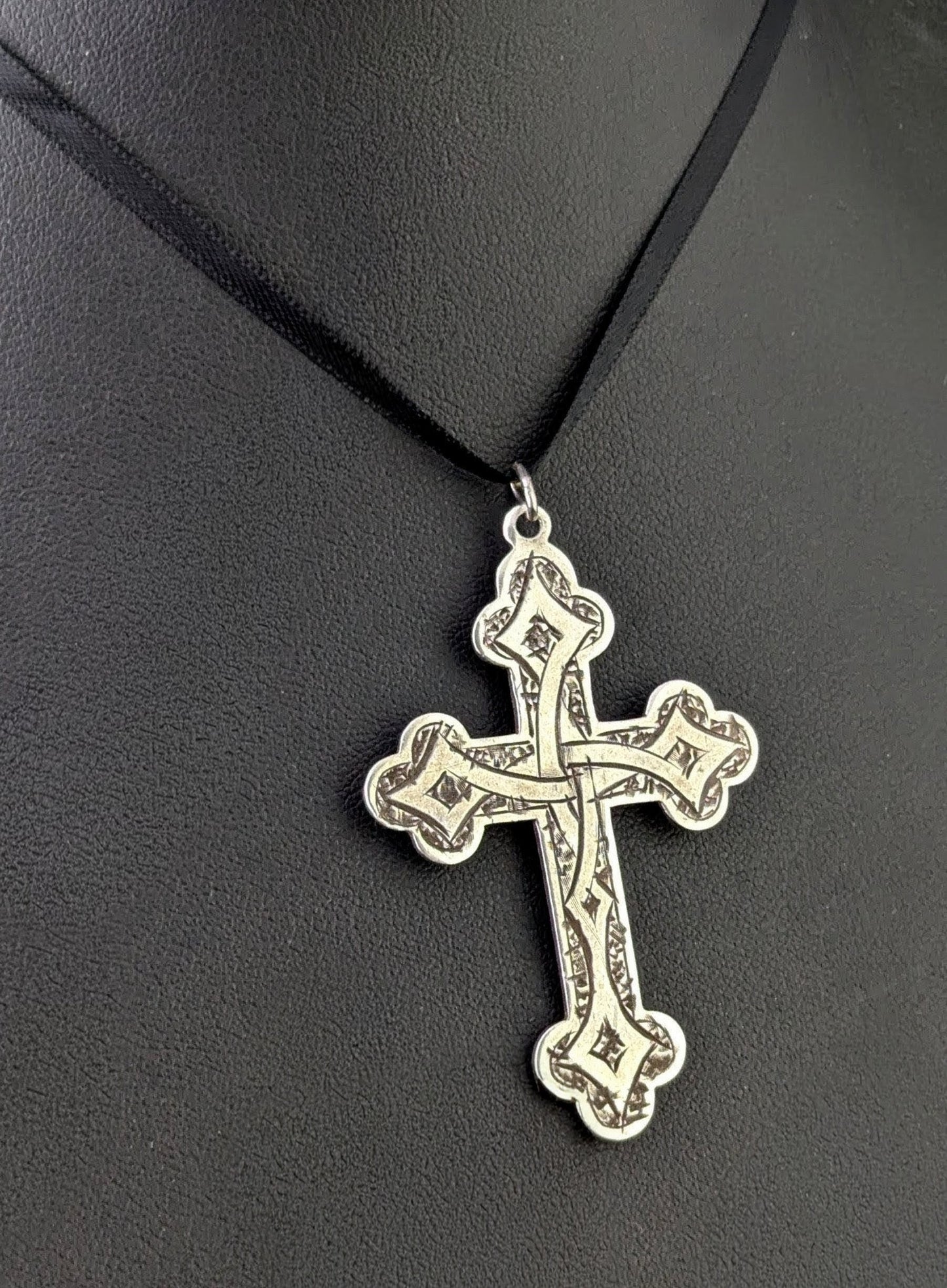 Antique sterling silver cross pendant, Victorian