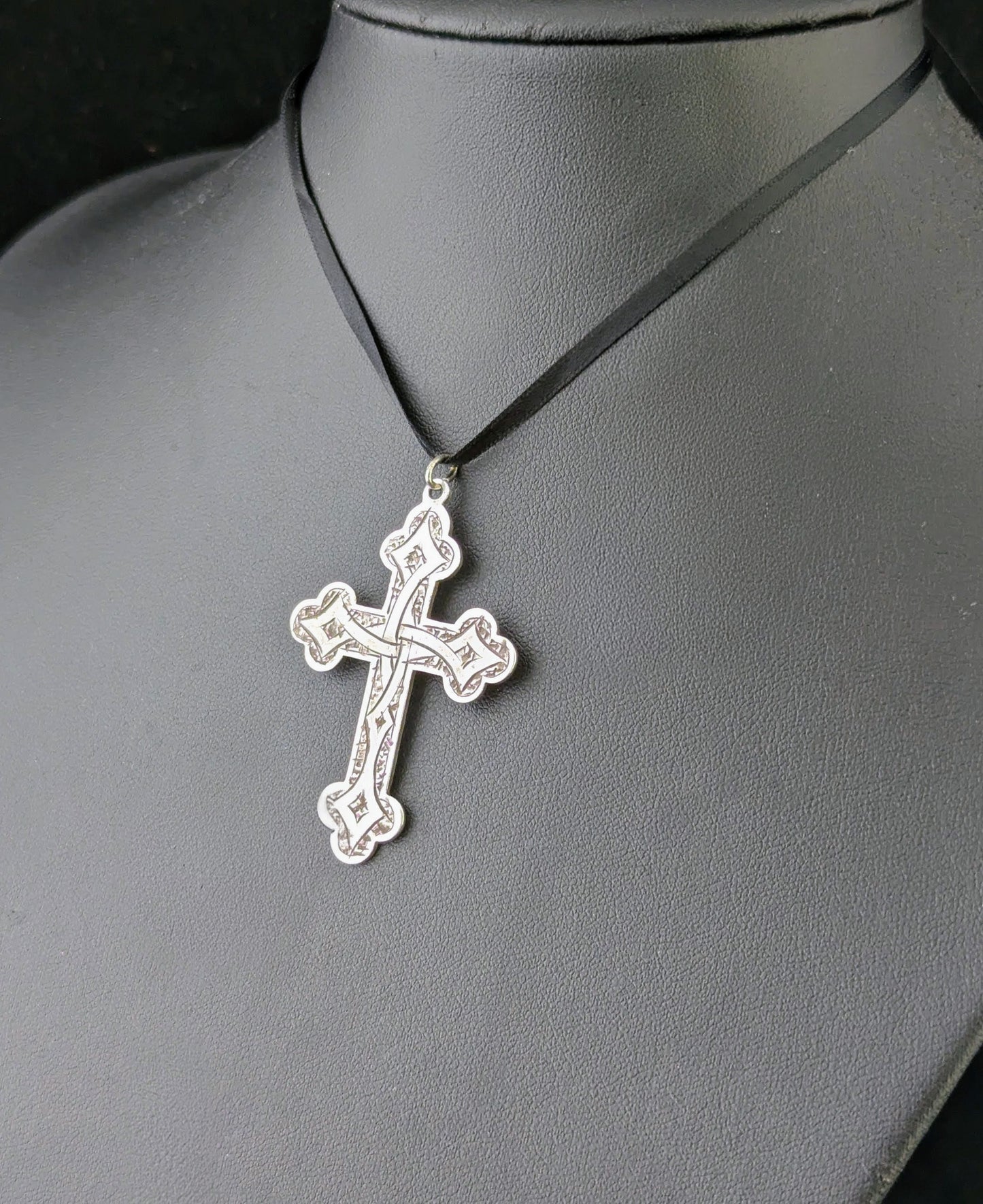 Antique sterling silver cross pendant, Victorian