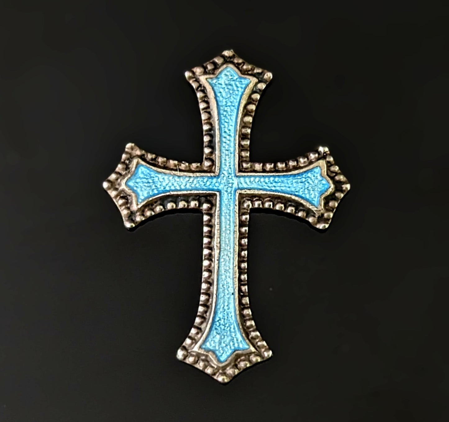 Antique silver and enamel cross charm