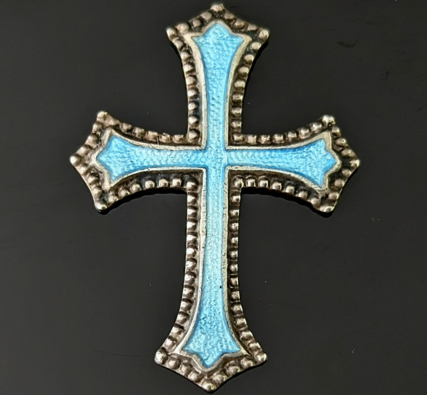 Antique silver and enamel cross charm