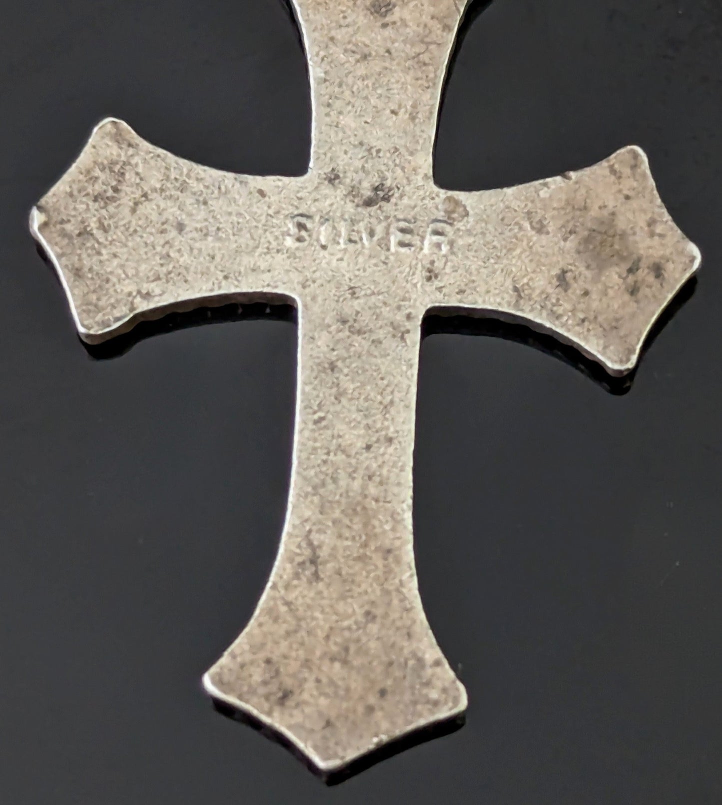 Antique silver and enamel cross charm