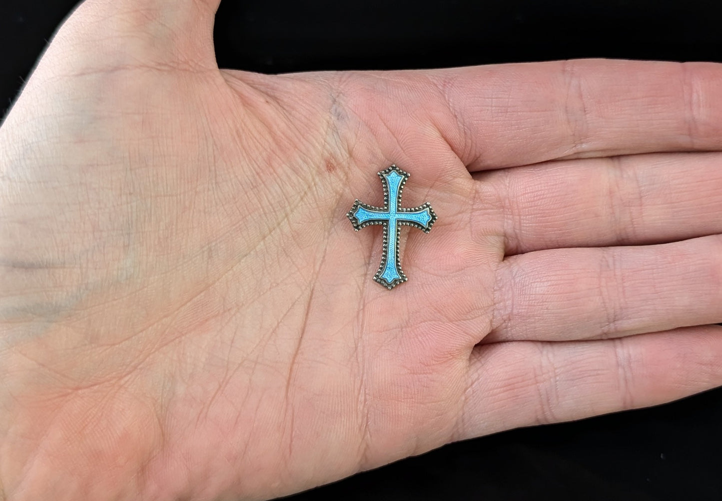 Antique silver and enamel cross charm