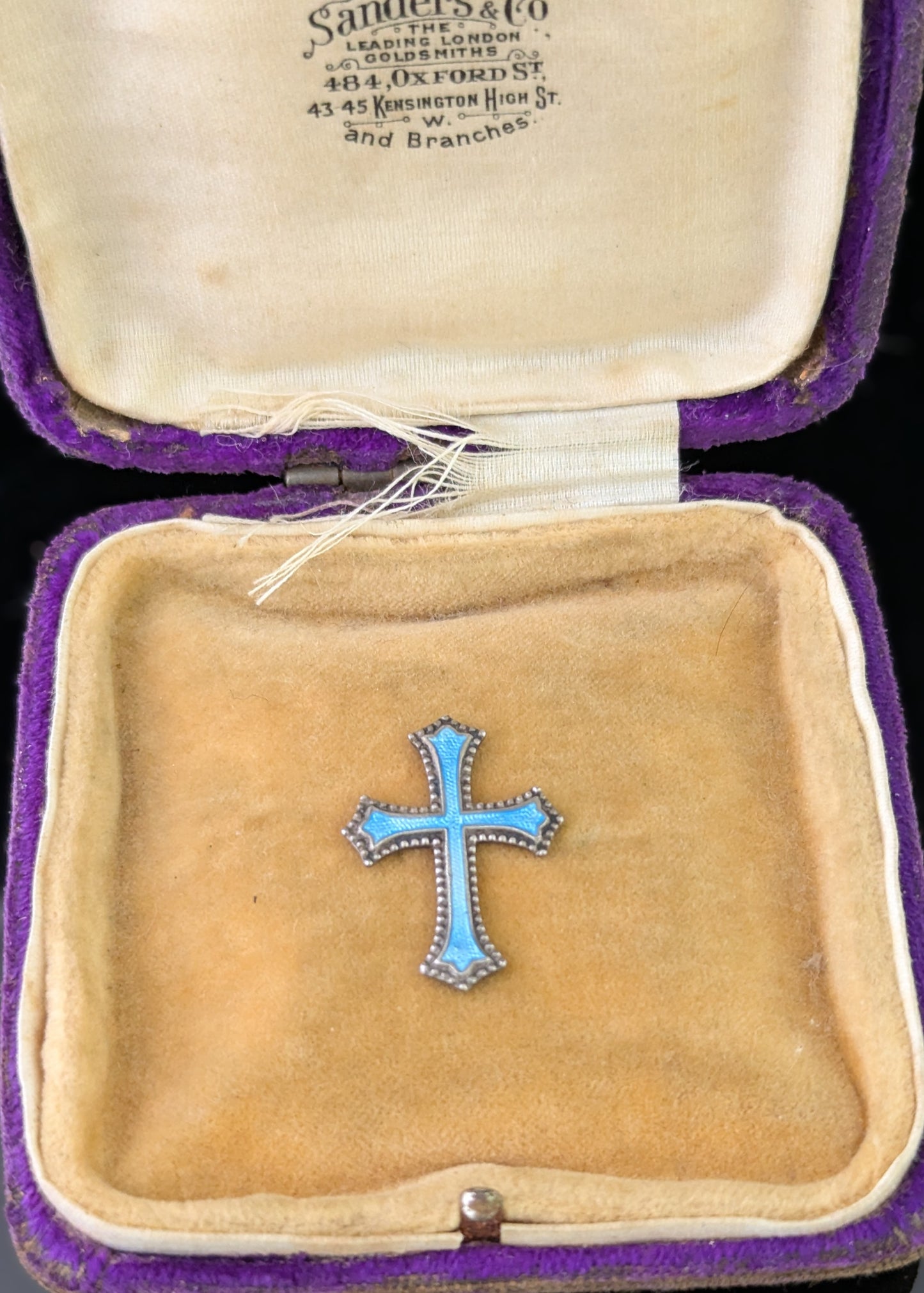 Antique silver and enamel cross charm