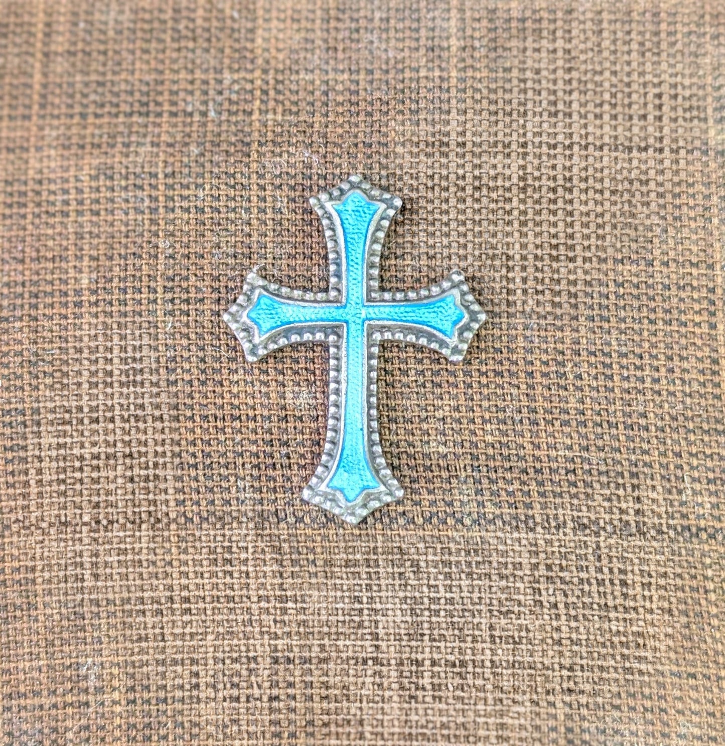 Antique silver and enamel cross charm