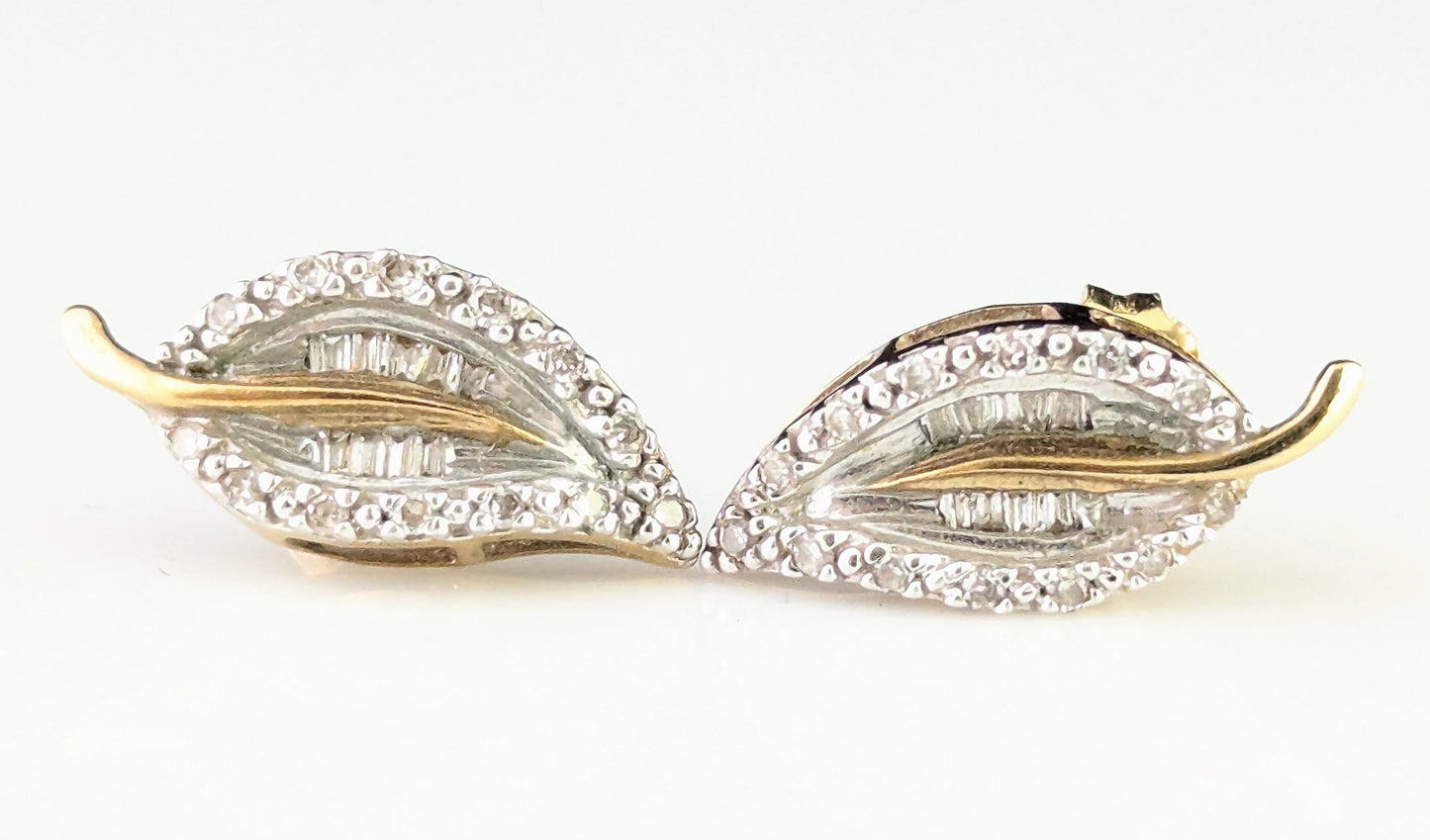 Vintage Diamond leaf stud earrings, 9ct gold