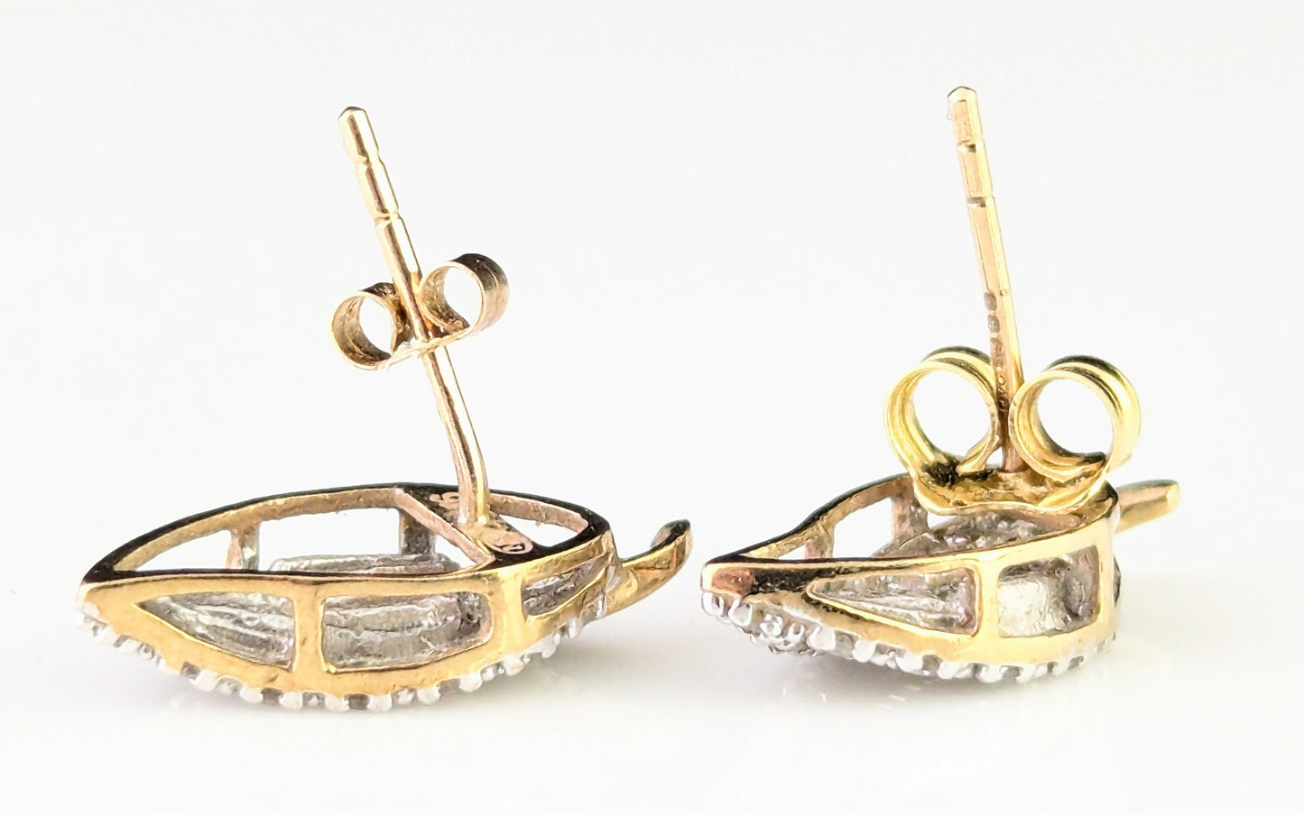 Vintage Diamond leaf stud earrings, 9ct gold