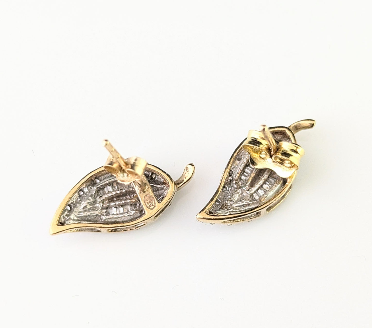 Vintage Diamond leaf stud earrings, 9ct gold