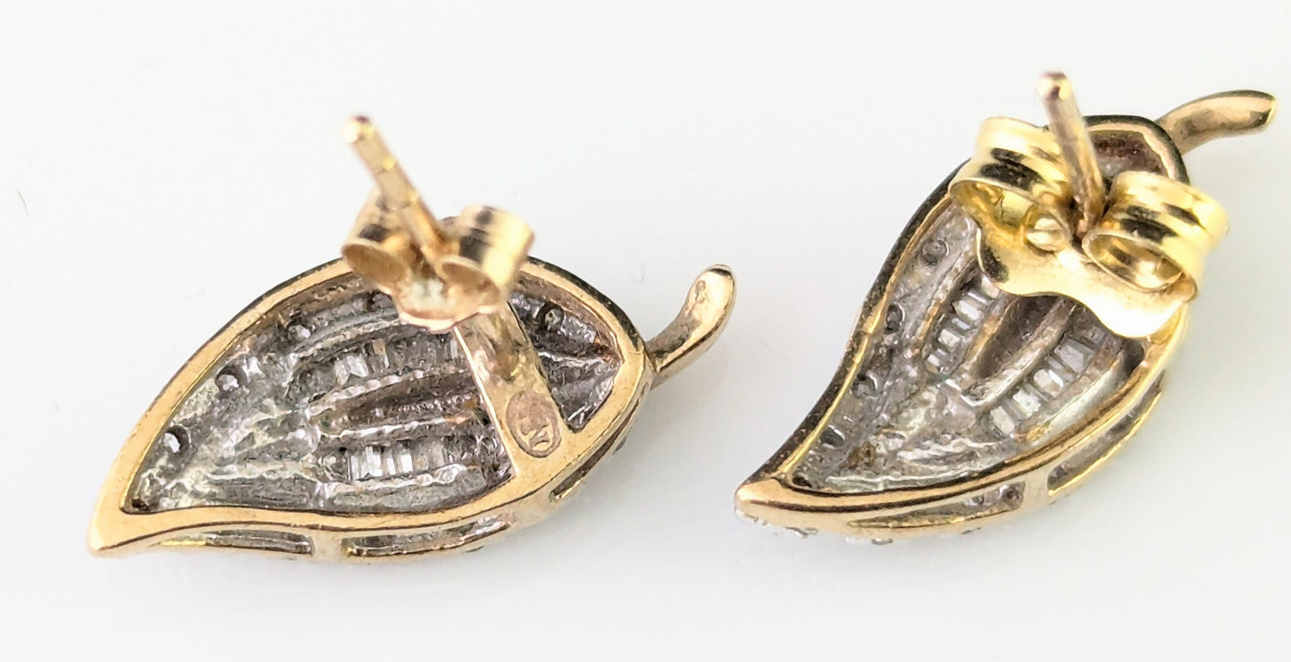 Vintage Diamond leaf stud earrings, 9ct gold