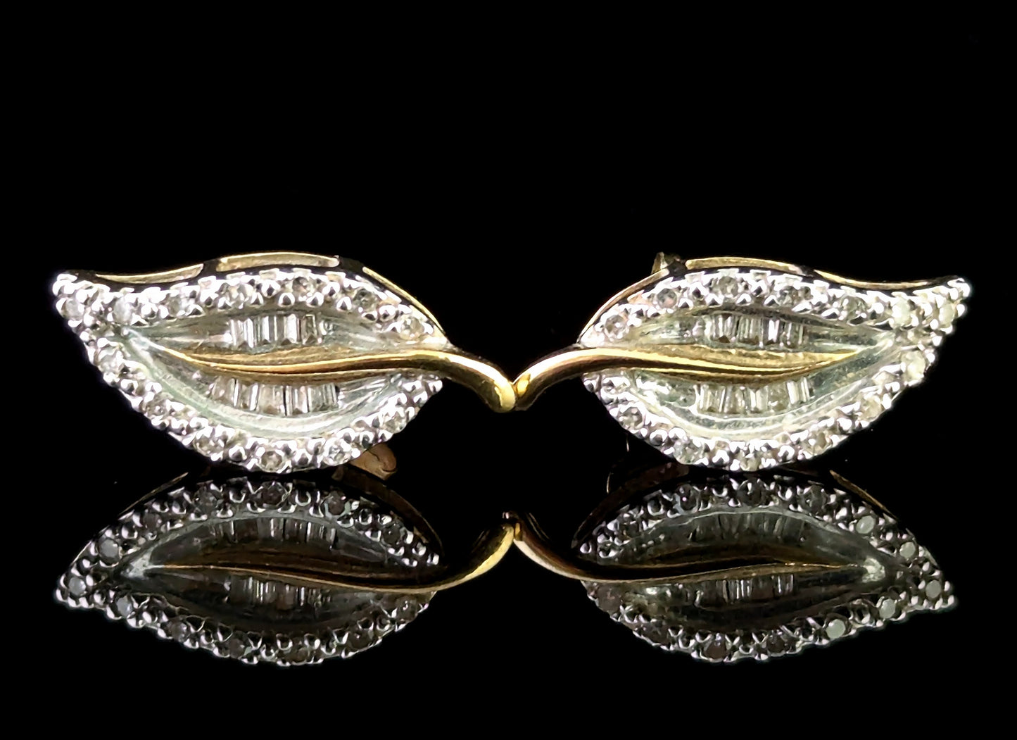 Vintage Diamond leaf stud earrings, 9ct gold