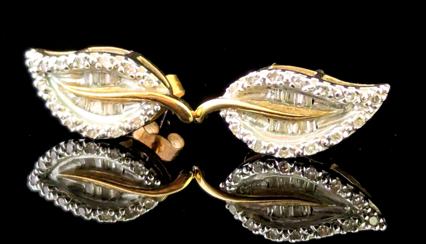 Vintage Diamond leaf stud earrings, 9ct gold