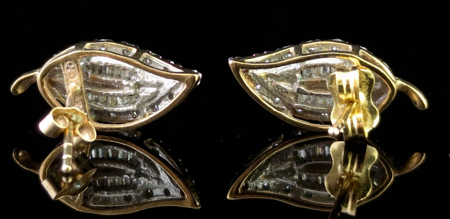 Vintage Diamond leaf stud earrings, 9ct gold
