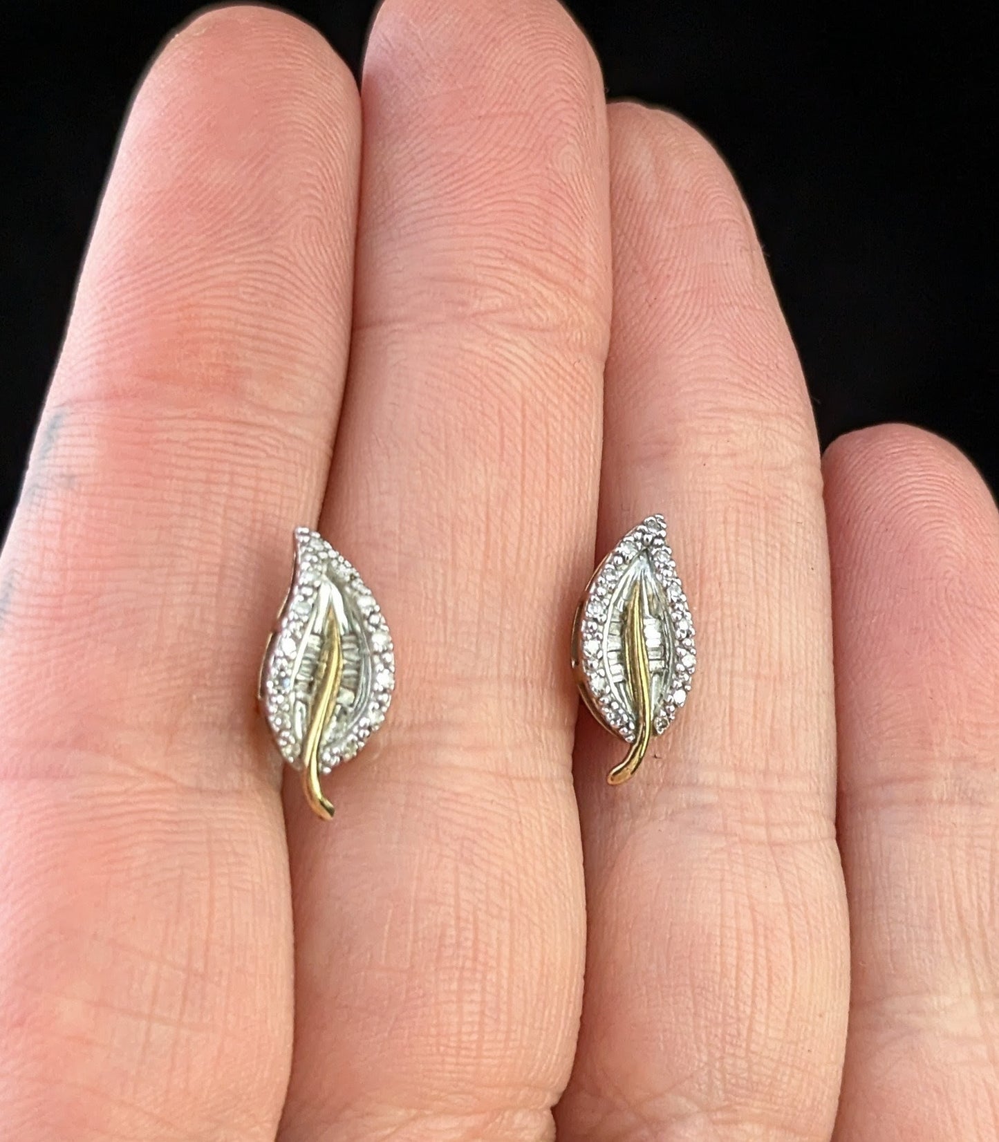 Vintage Diamond leaf stud earrings, 9ct gold