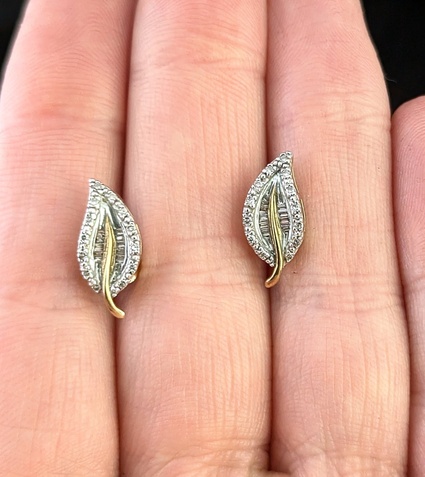 Vintage Diamond leaf stud earrings, 9ct gold
