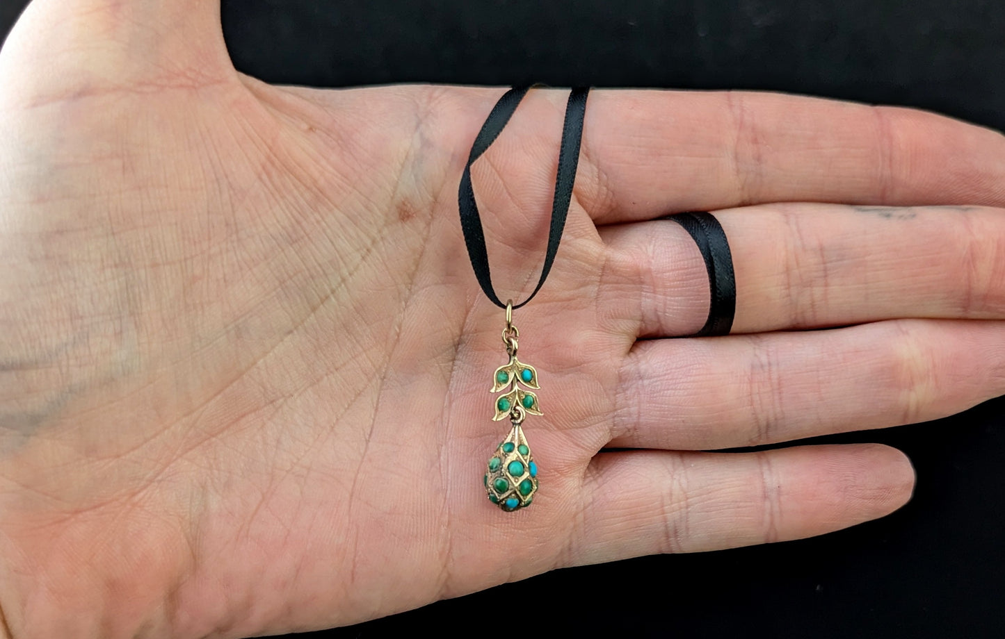 Antique Turquoise drop pendant, 9ct gold