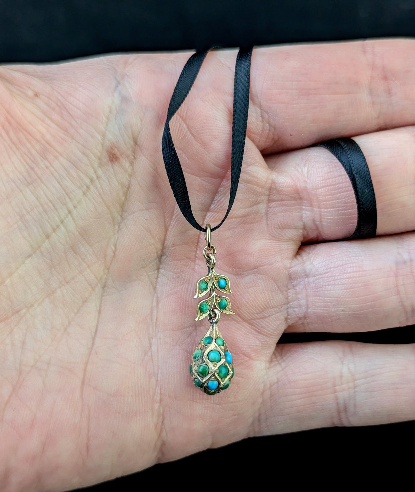 Antique Turquoise drop pendant, 9ct gold