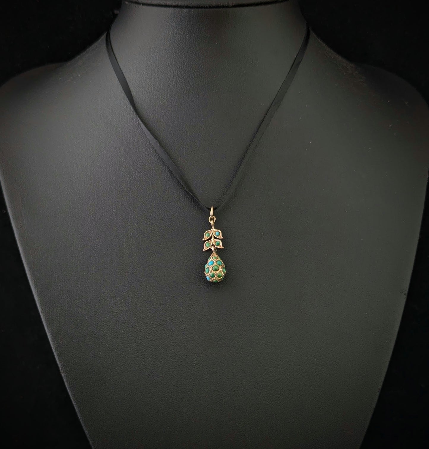 Antique Turquoise drop pendant, 9ct gold